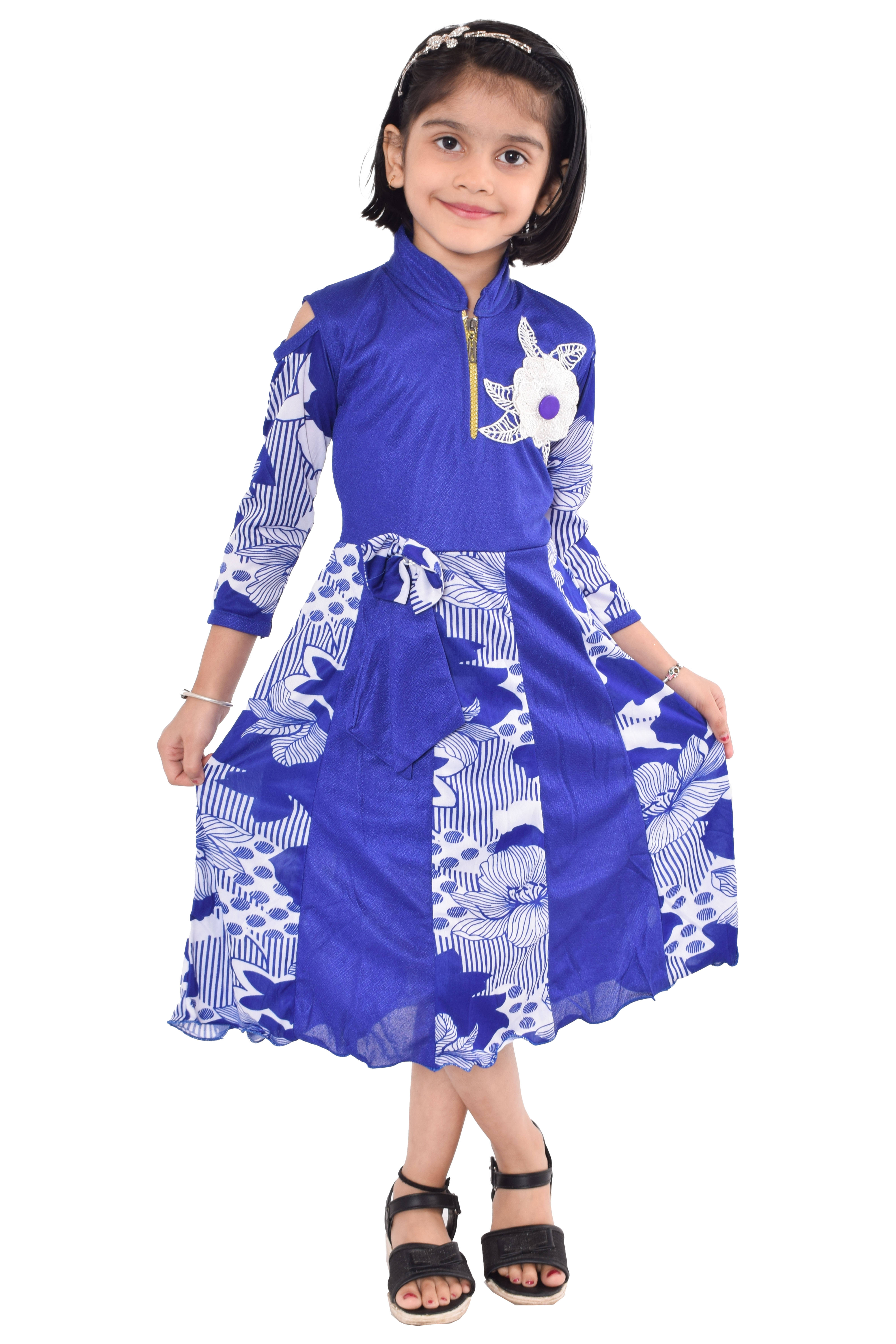     			JCT DRESSES Crepe A-line Dress For Girls ( Pack of 1 , Blue )
