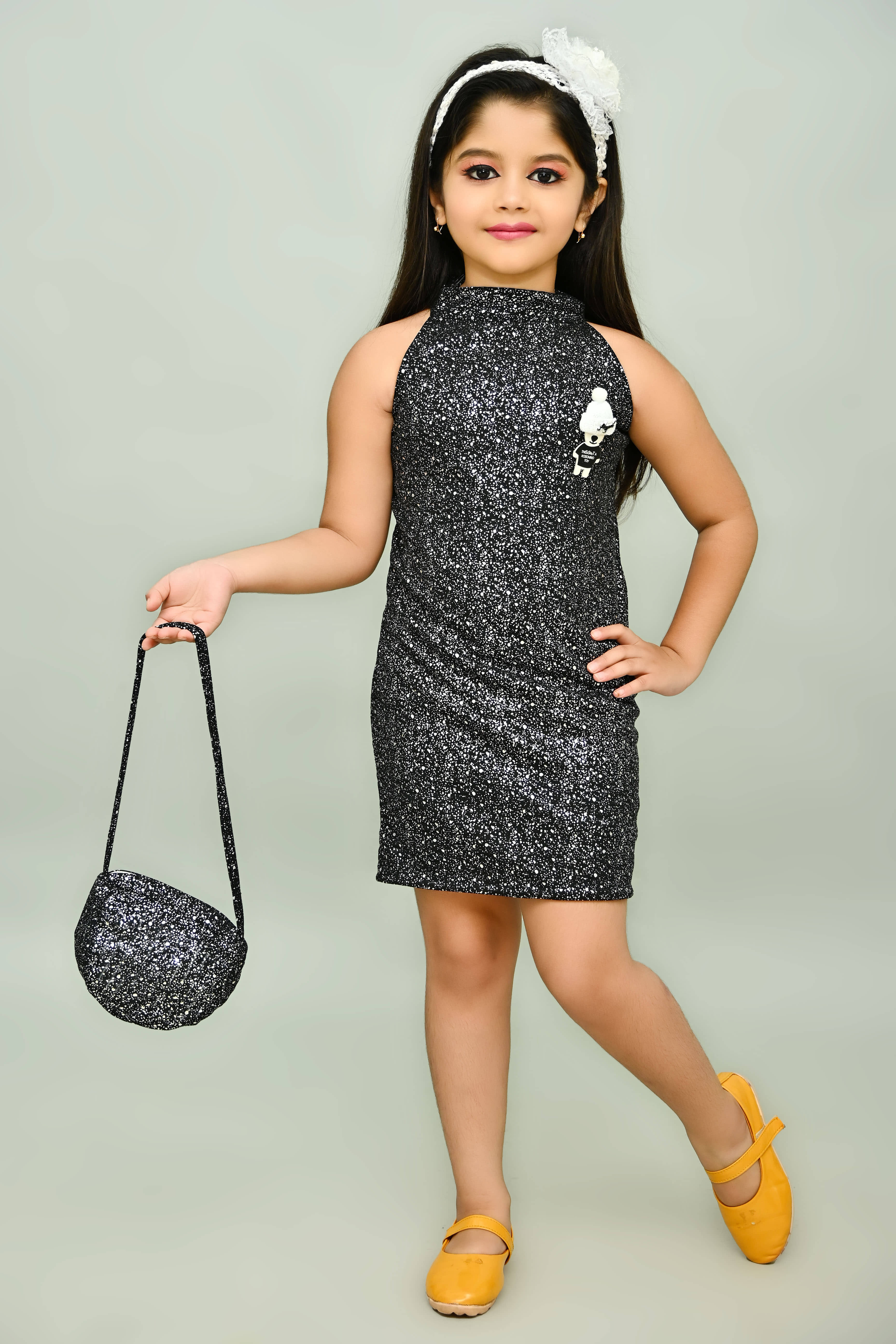 JCT DRESSES Crepe A-line Dress For Girls ( Pack of 1 , Charcoal )