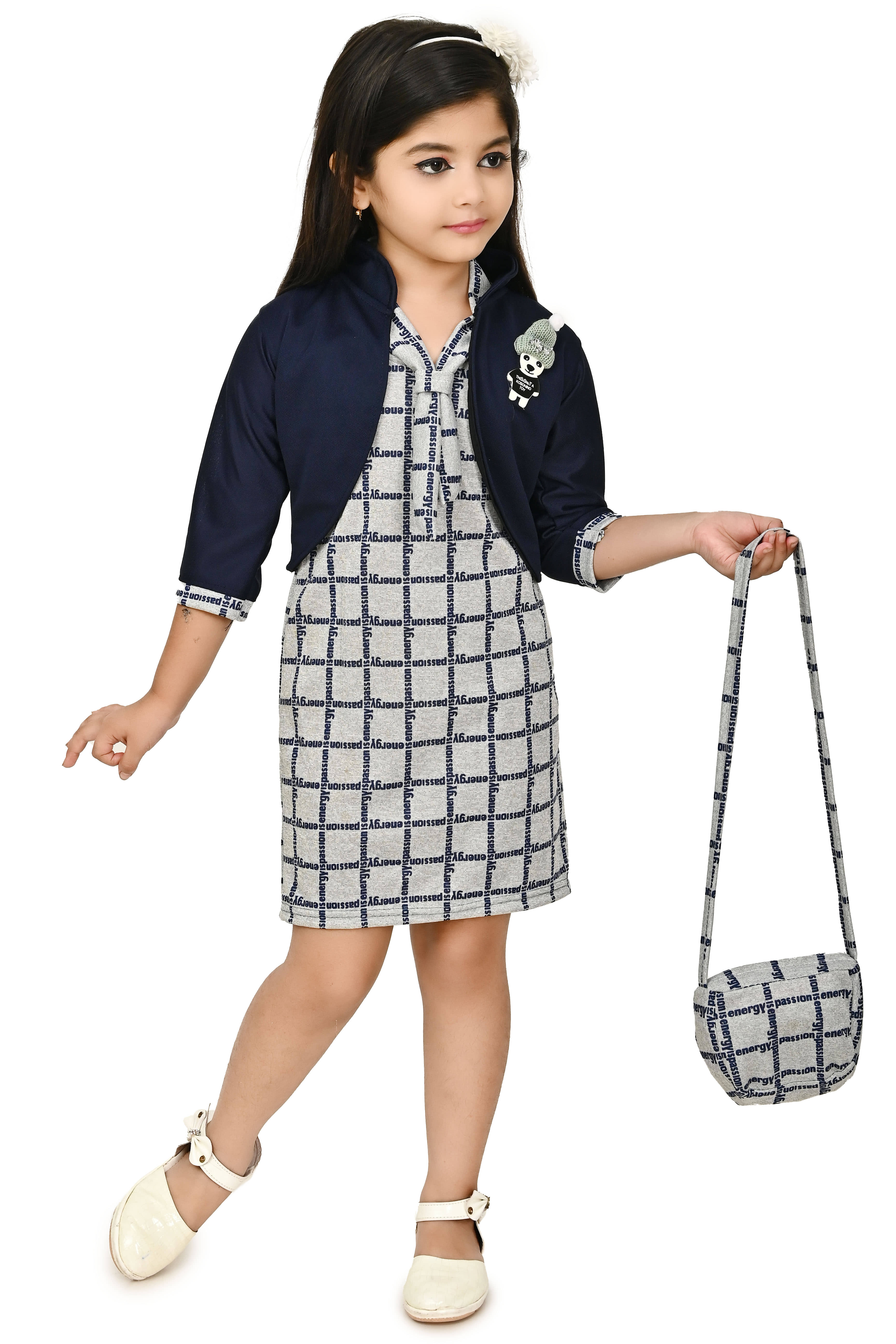 JCT DRESSES Crepe A-line Dress For Girls ( Pack of 1 , Grey )