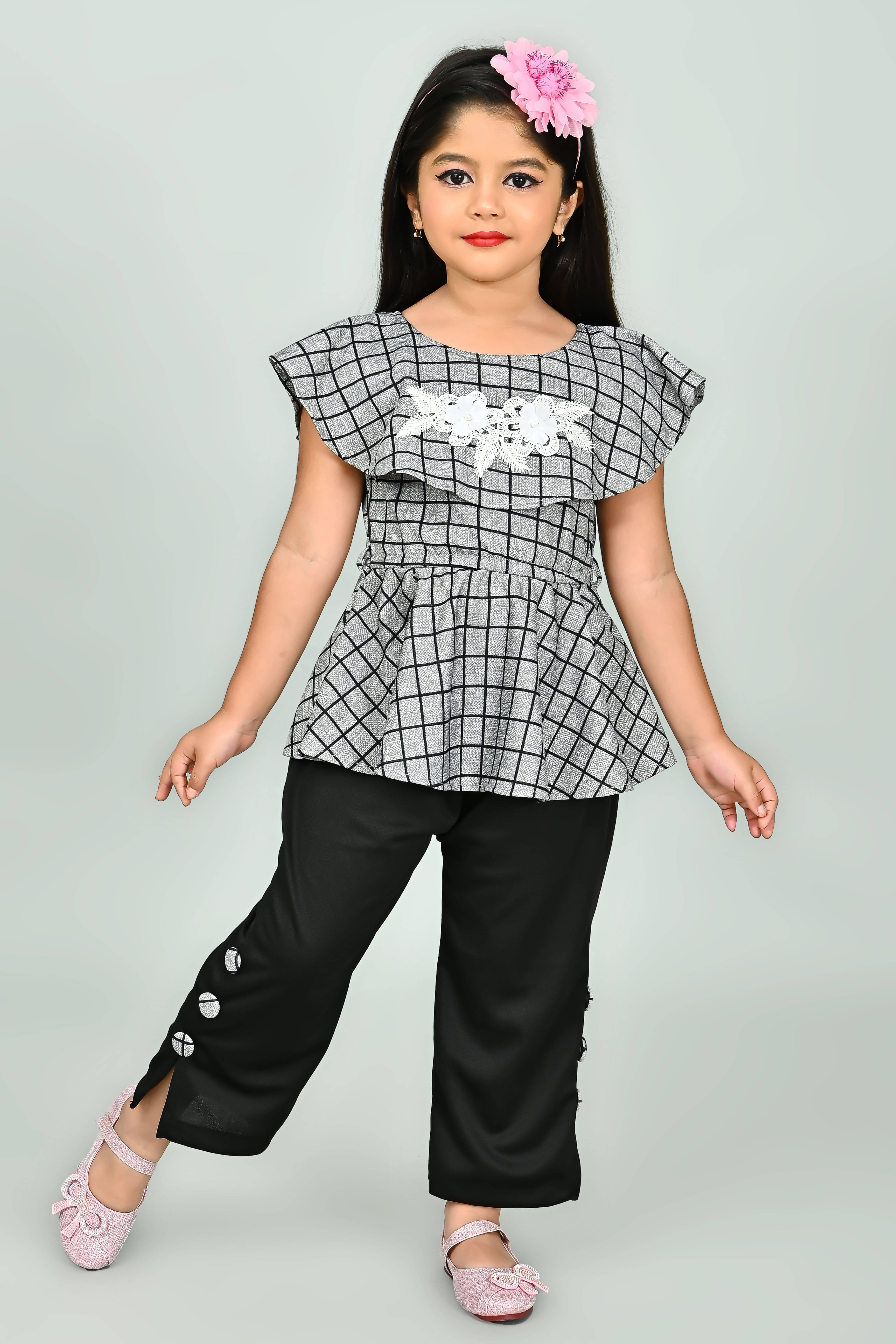     			JCT DRESSES Pack of 1 Girls Crepe Tunic With Pants ( Grey )