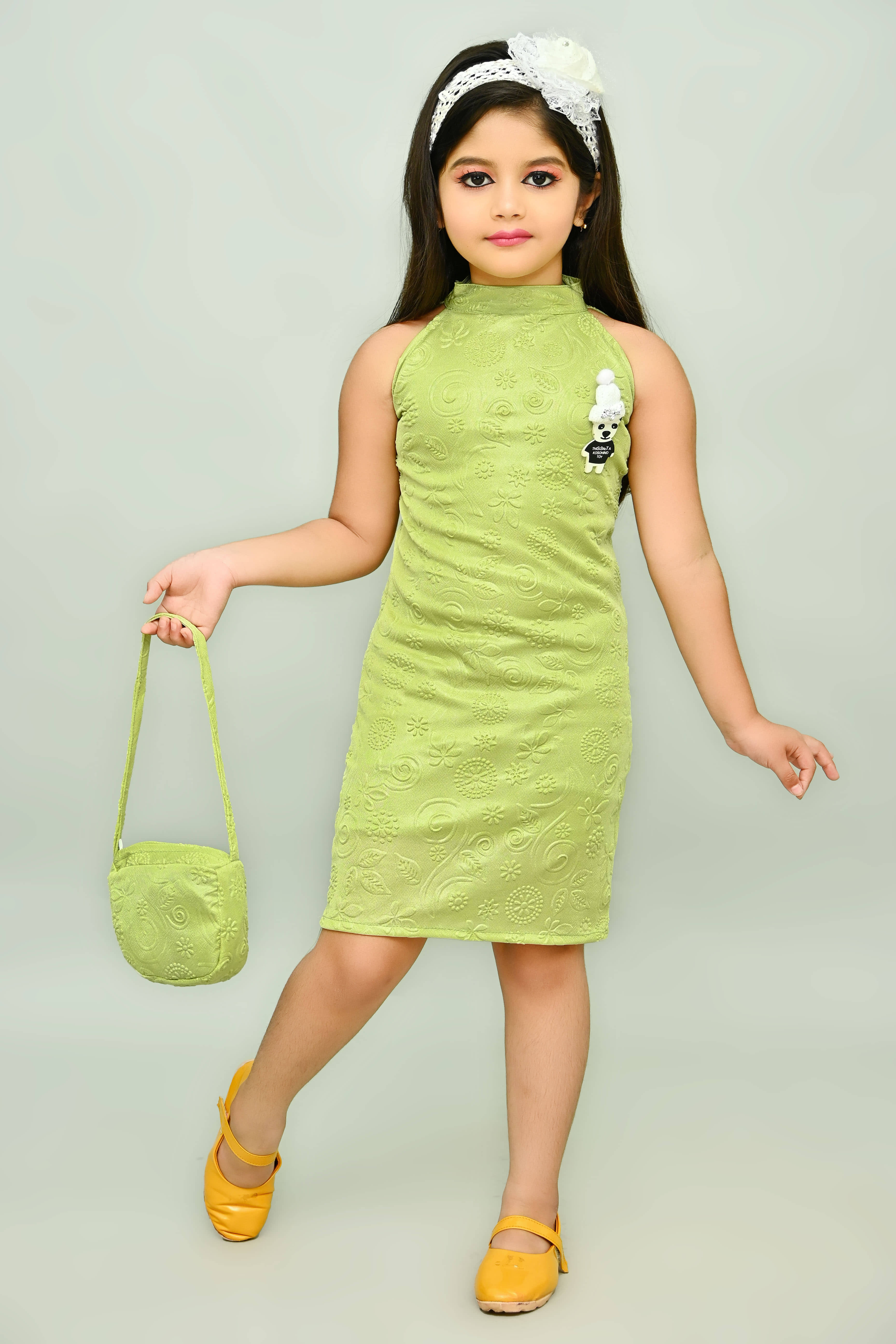 JCT DRESSES Crepe A-line Dress For Girls ( Pack of 1 , Light Green )