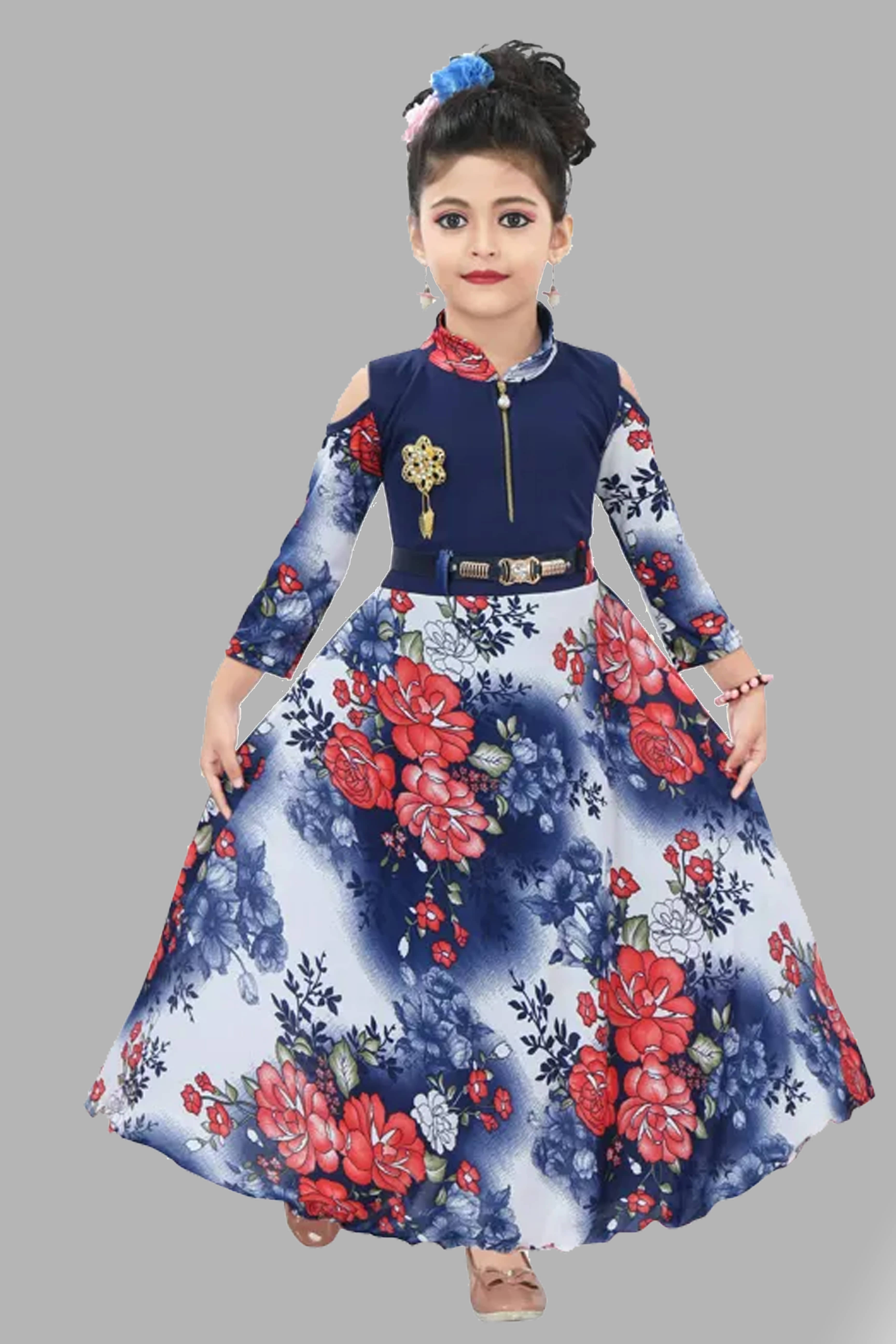 JCT DRESSES Crepe Gown For Girls ( Pack of 1 , Multicolor )