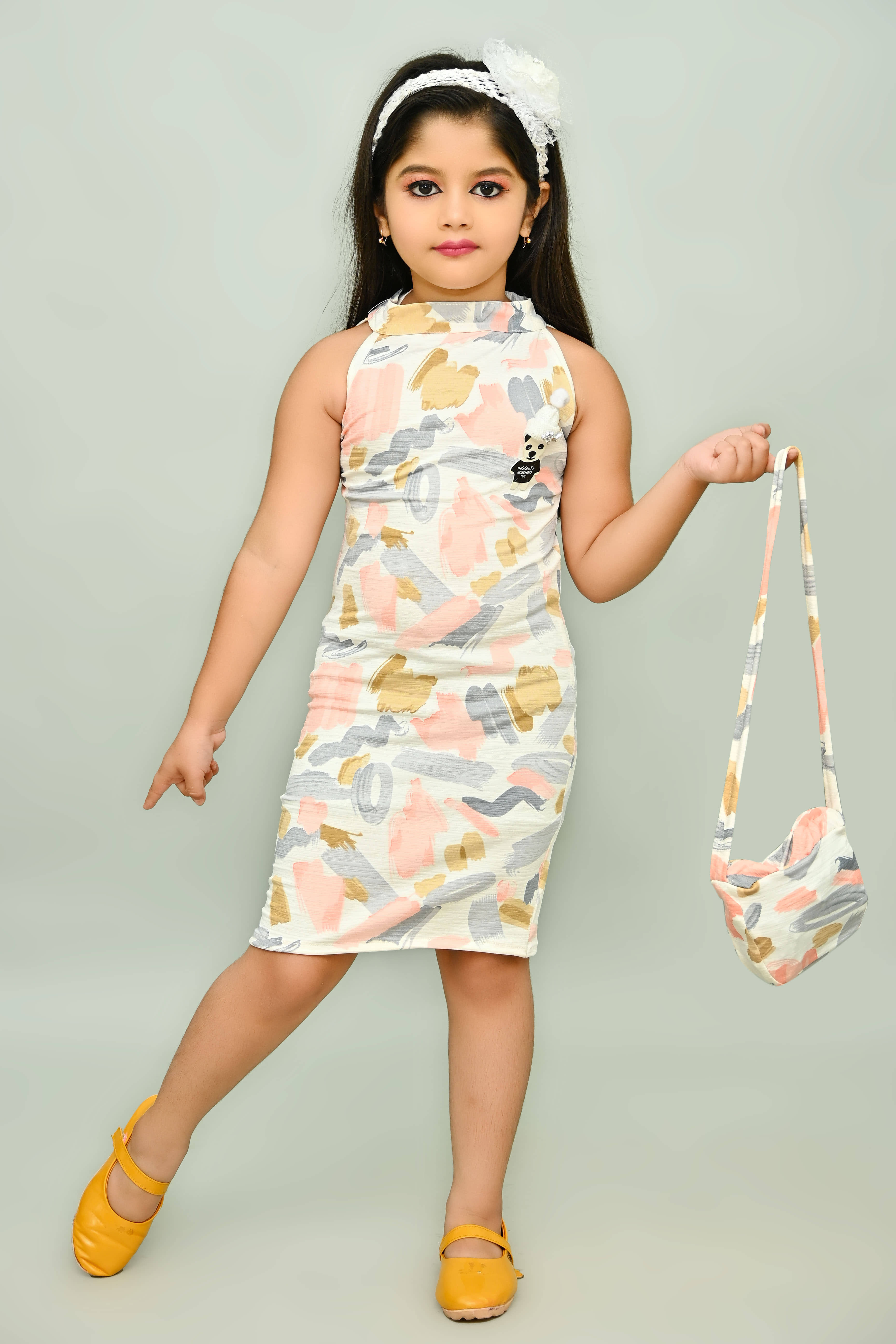 JCT DRESSES Crepe A-line Dress For Girls ( Pack of 1 , Multicolor )