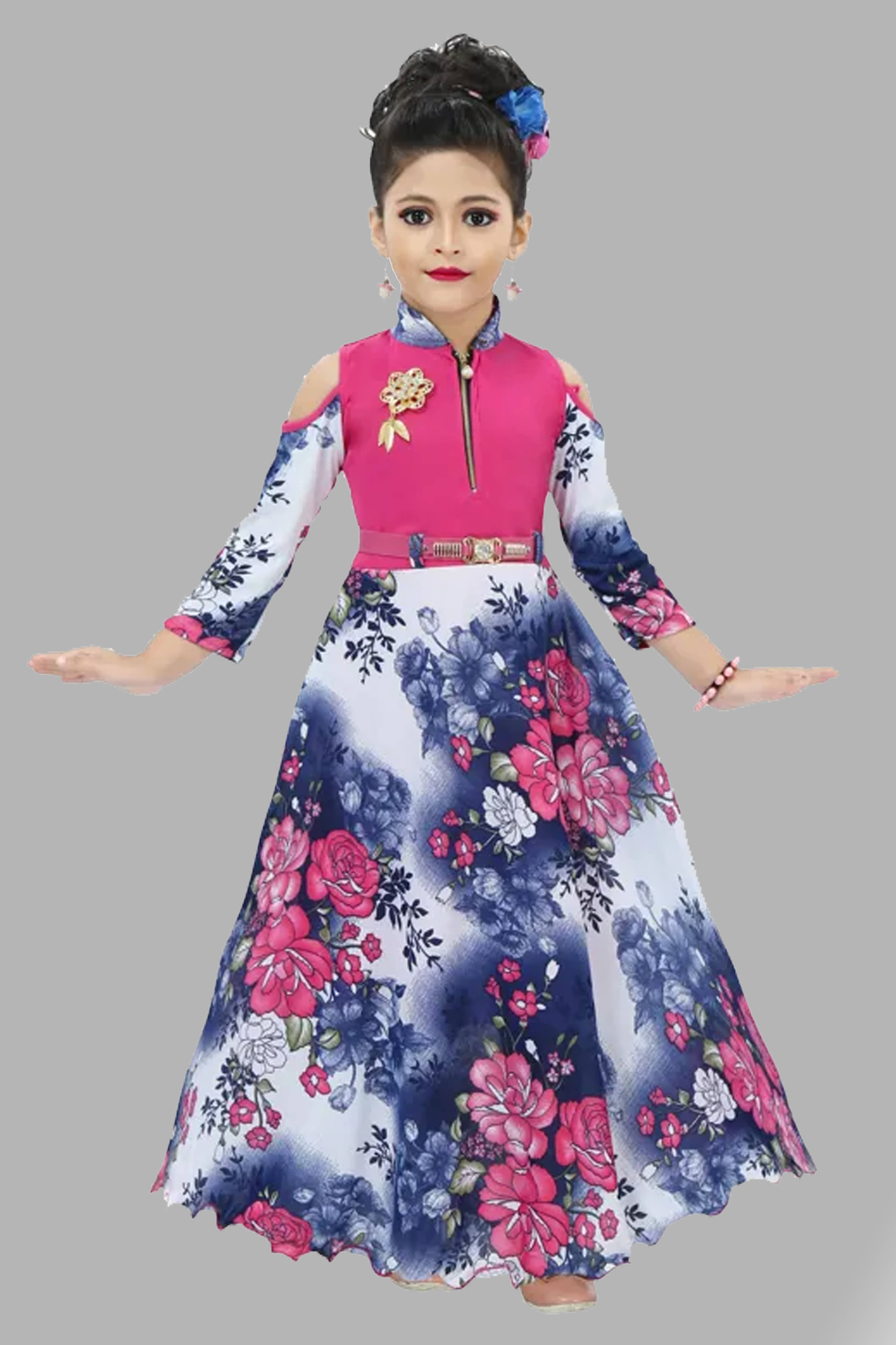 JCT DRESSES Crepe Gown For Girls ( Pack of 1 , Multicolor )