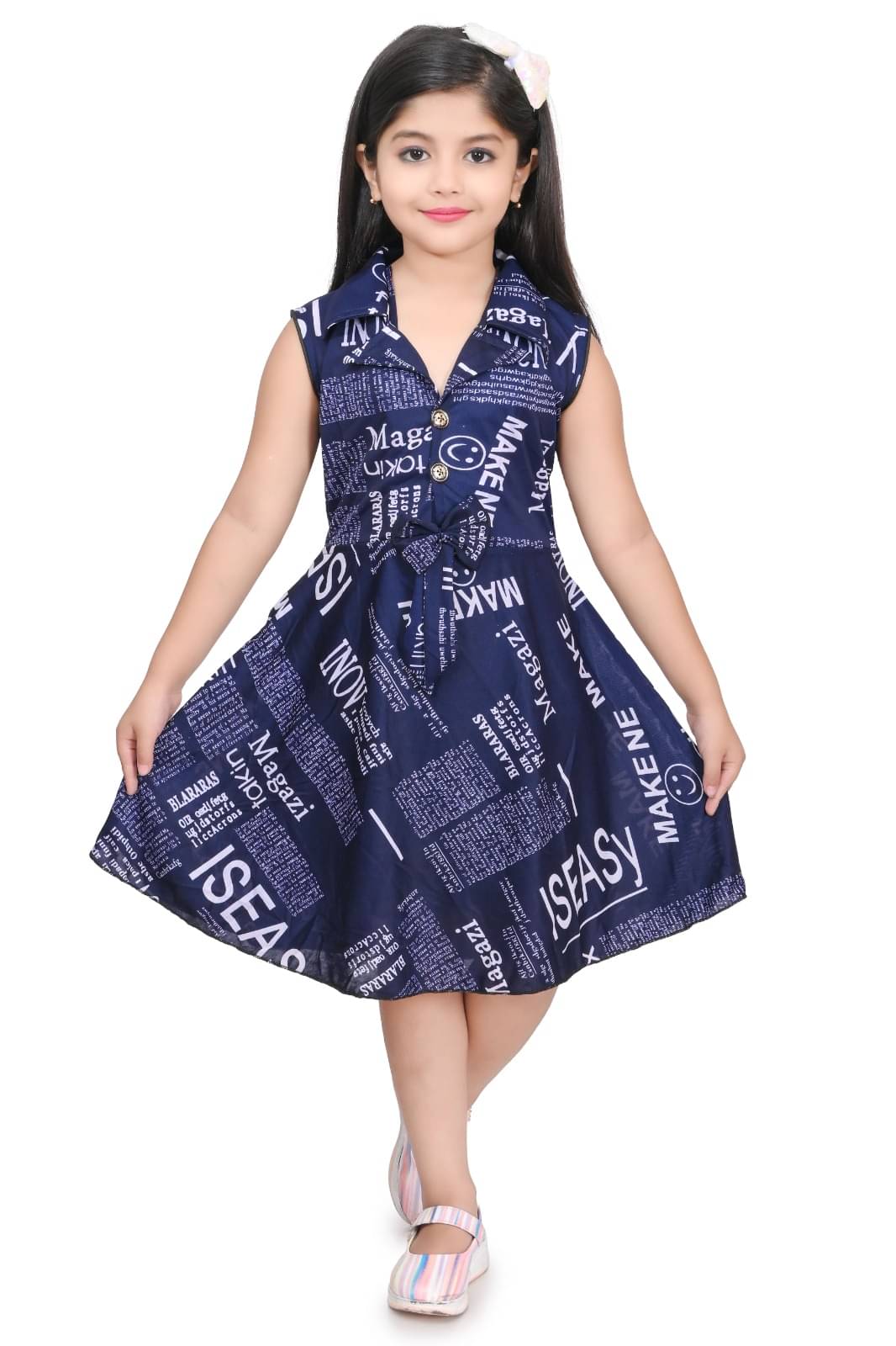    			JCT DRESSES Crepe Frock For Girls ( Pack of 1 , Navy )