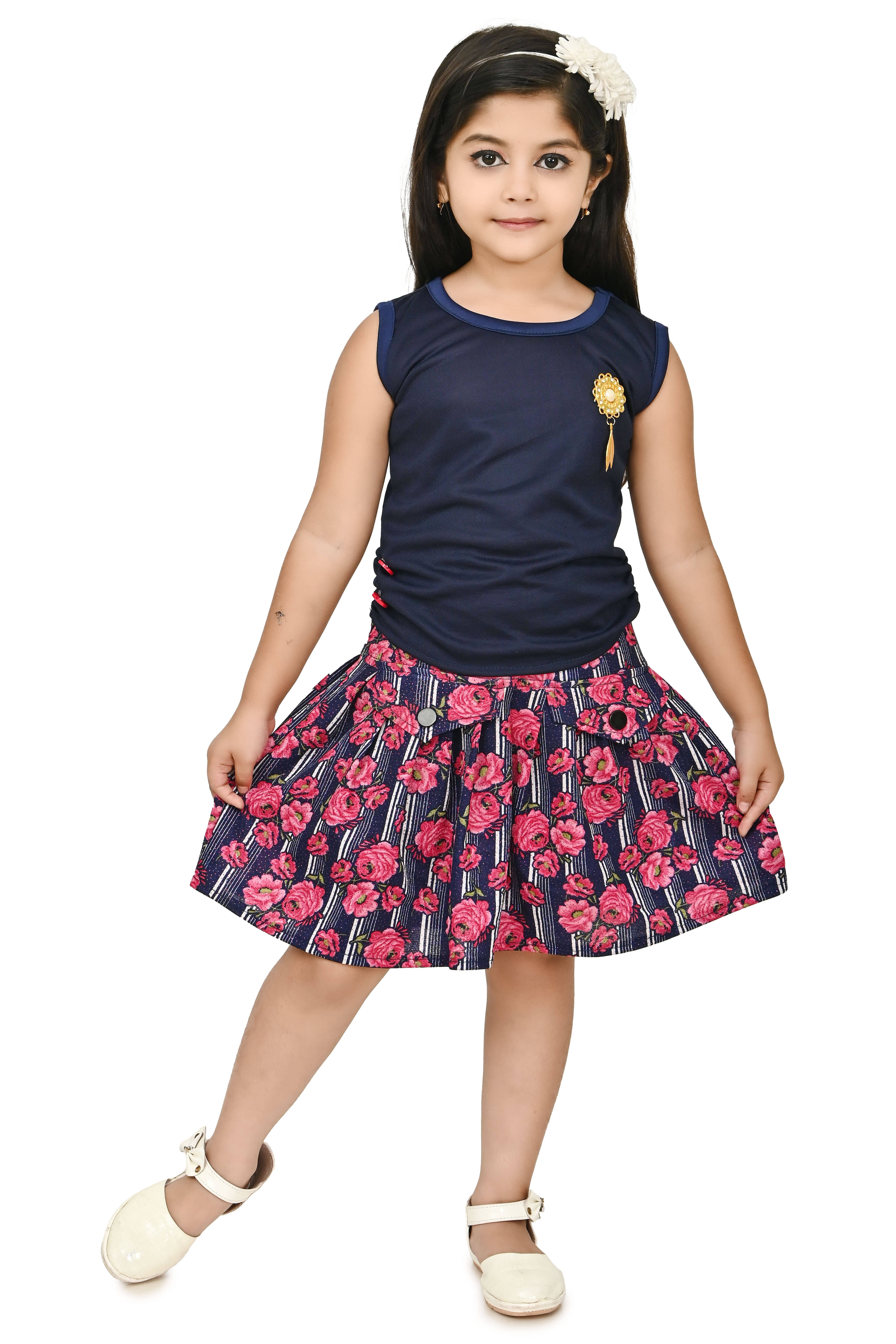 JCT DRESSES Crepe Frock For Girls ( Pack of 1 , Navy )