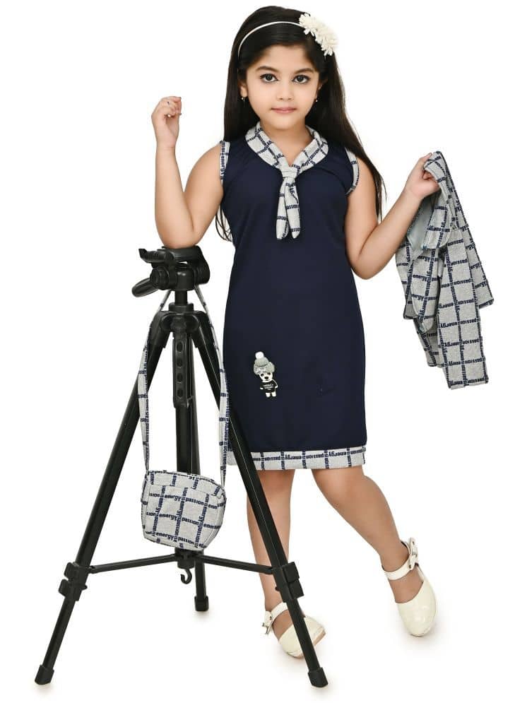 JCT DRESSES Crepe A-line Dress For Girls ( Pack of 1 , Navy )