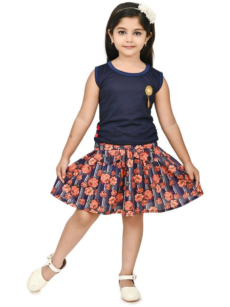 JCT DRESSES Crepe Frock For Girls ( Pack of 1 , Navy )