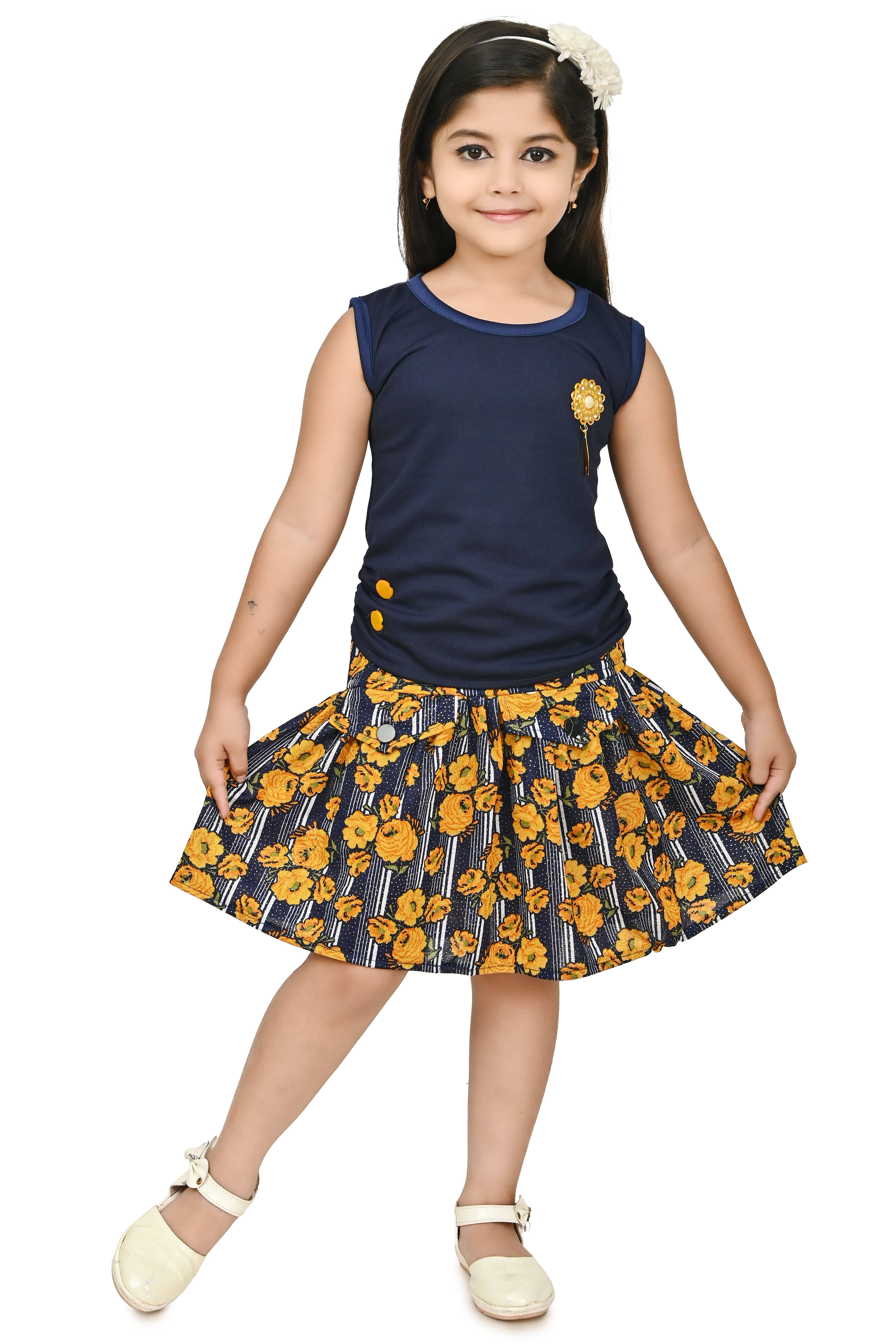 JCT DRESSES Crepe Frock For Girls ( Pack of 1 , Navy )