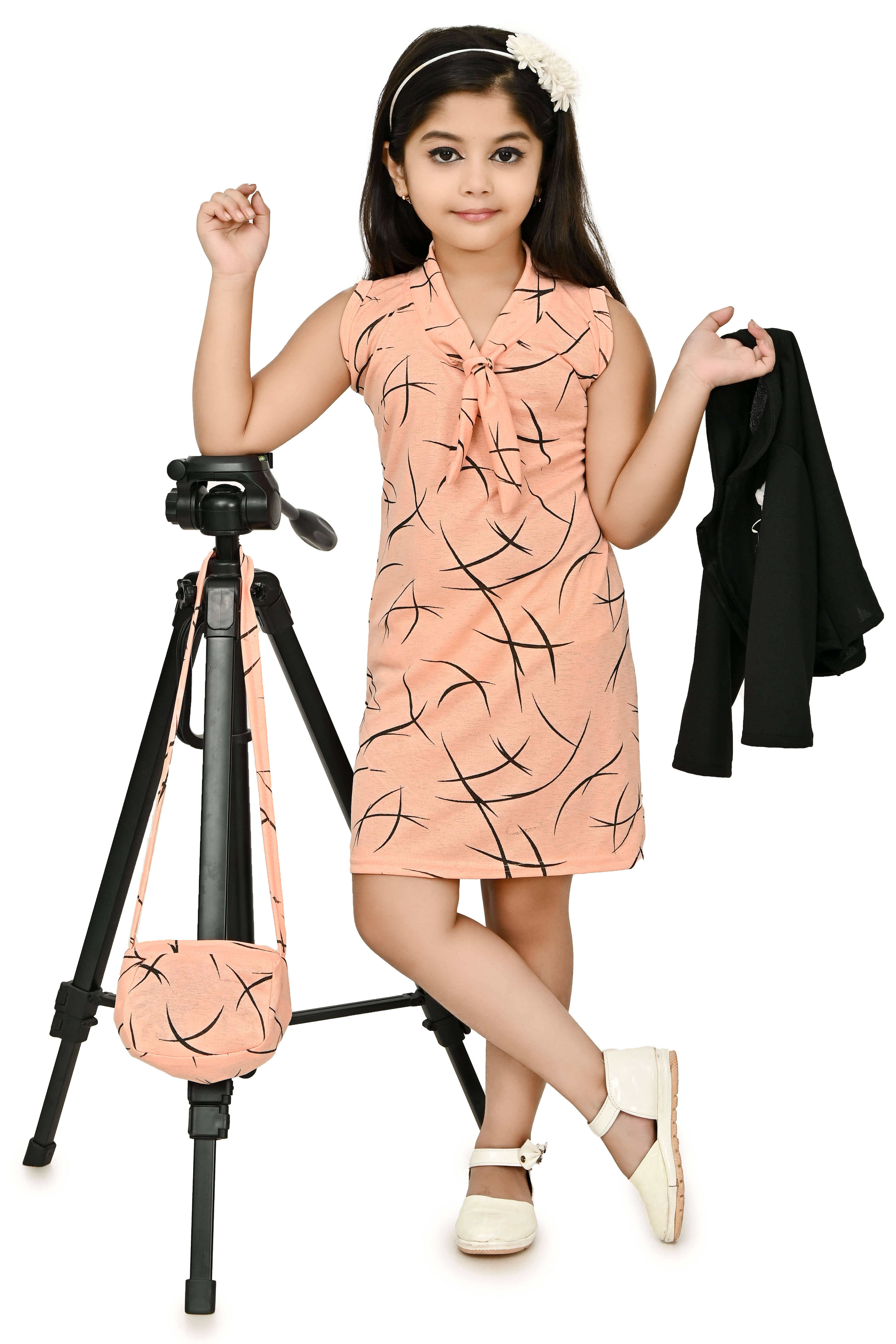 JCT DRESSES Crepe A-line Dress For Girls ( Pack of 1 , Orange )