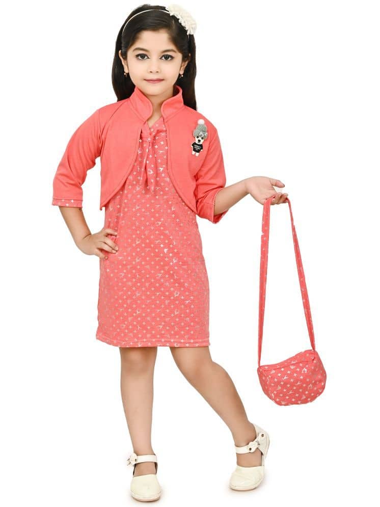 JCT DRESSES Crepe A-line Dress For Girls ( Pack of 1 , Orange )