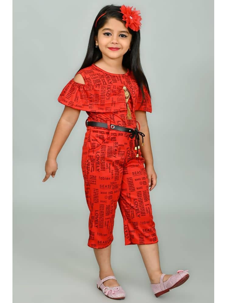 JCT DRESSES Girls Crepe Capri Jumpsuit ( Pack of 1 , Red )