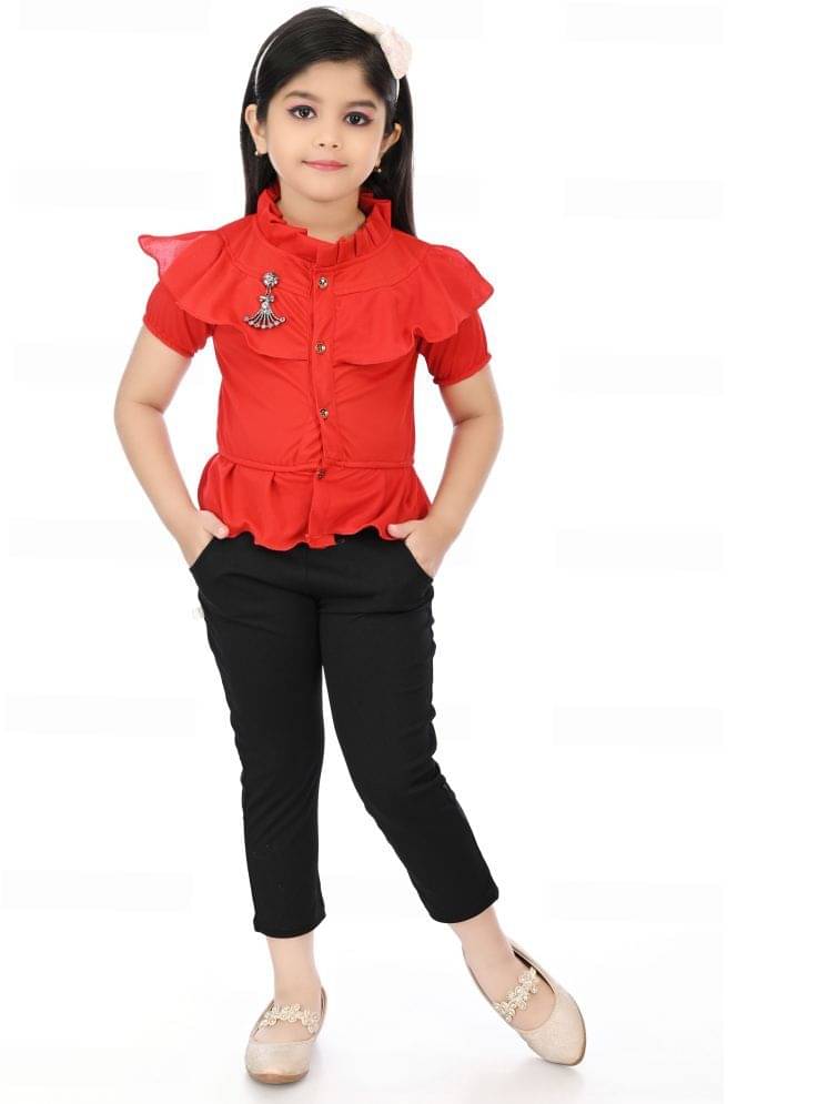     			JCT DRESSES Pack of 1 Girls Crepe Top With Pants ( Red )