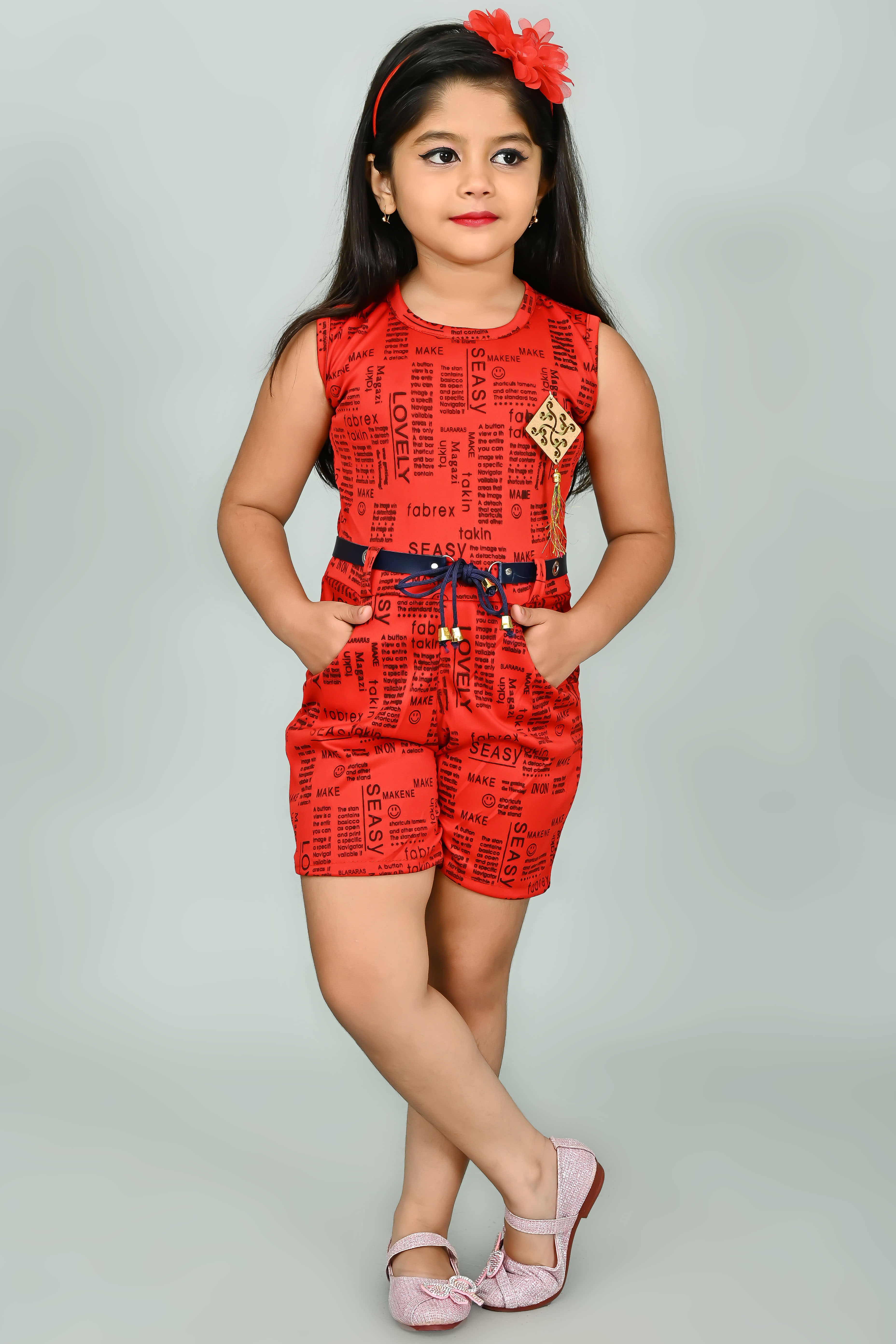 JCT DRESSES Girls Crepe Playsuit ( Pack of 1 , Navy Blue )