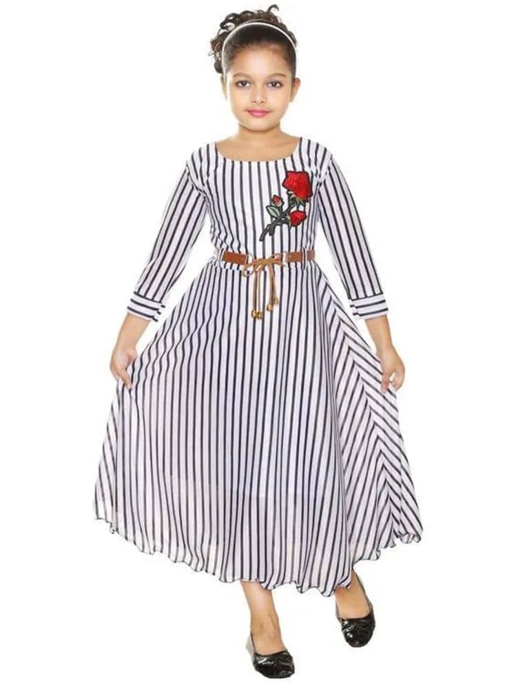 JCT DRESSES Crepe Gown For Girls ( Pack of 1 , White )