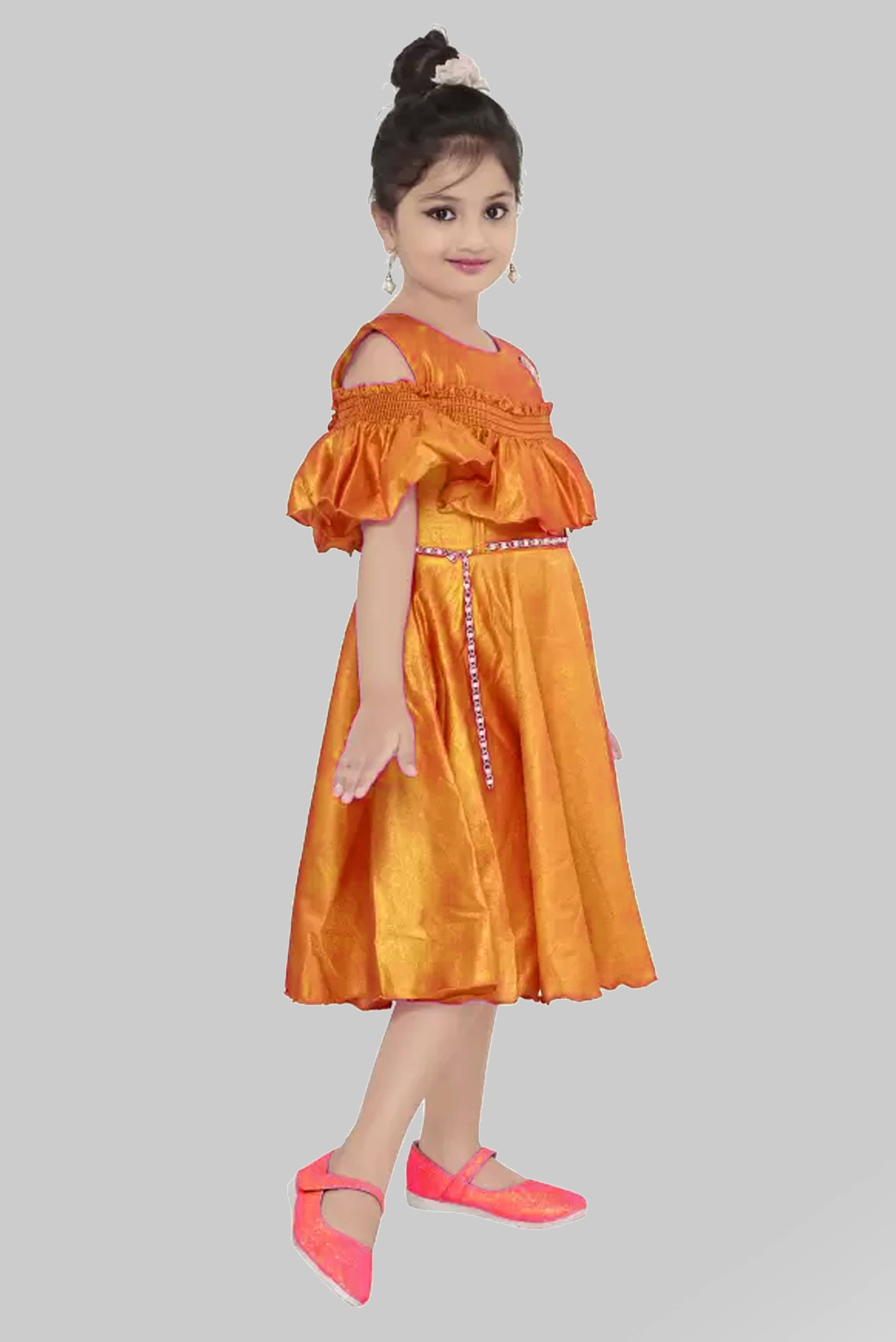    			JCT DRESSES Crepe Frock For Girls ( Pack of 1 , Yellow )