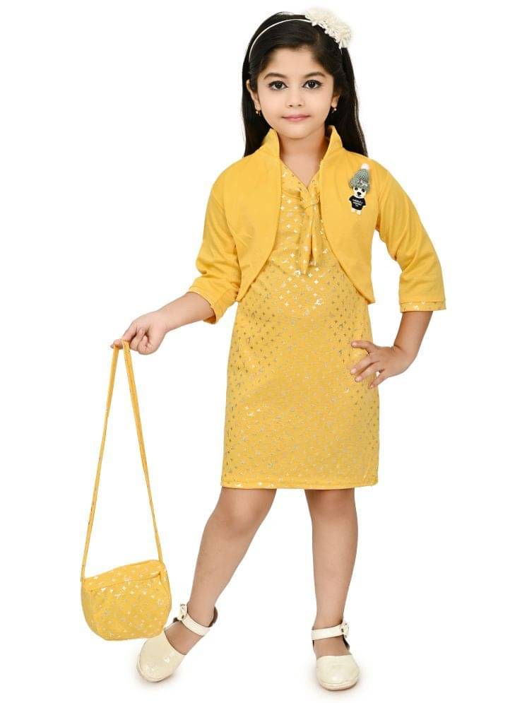     			JCT DRESSES Crepe A-line Dress For Girls ( Pack of 1 , Yellow )