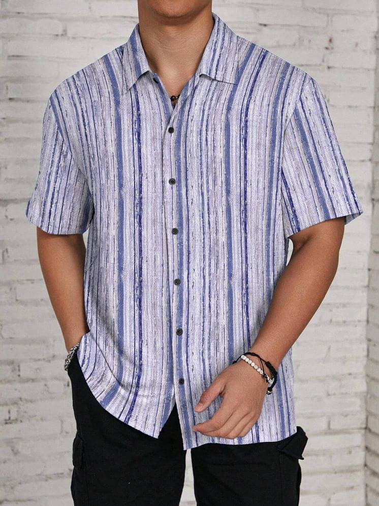 KAJARU Cotton Blend Regular Fit Striped Half Sleeves Men's Casual Shirt - Light Blue ( Pack of 1 ) KAJARU Cotton Blend Regular Fit Striped Half Sleeves Men's Casual Shirt - Light Blue ( Pack of 1 )