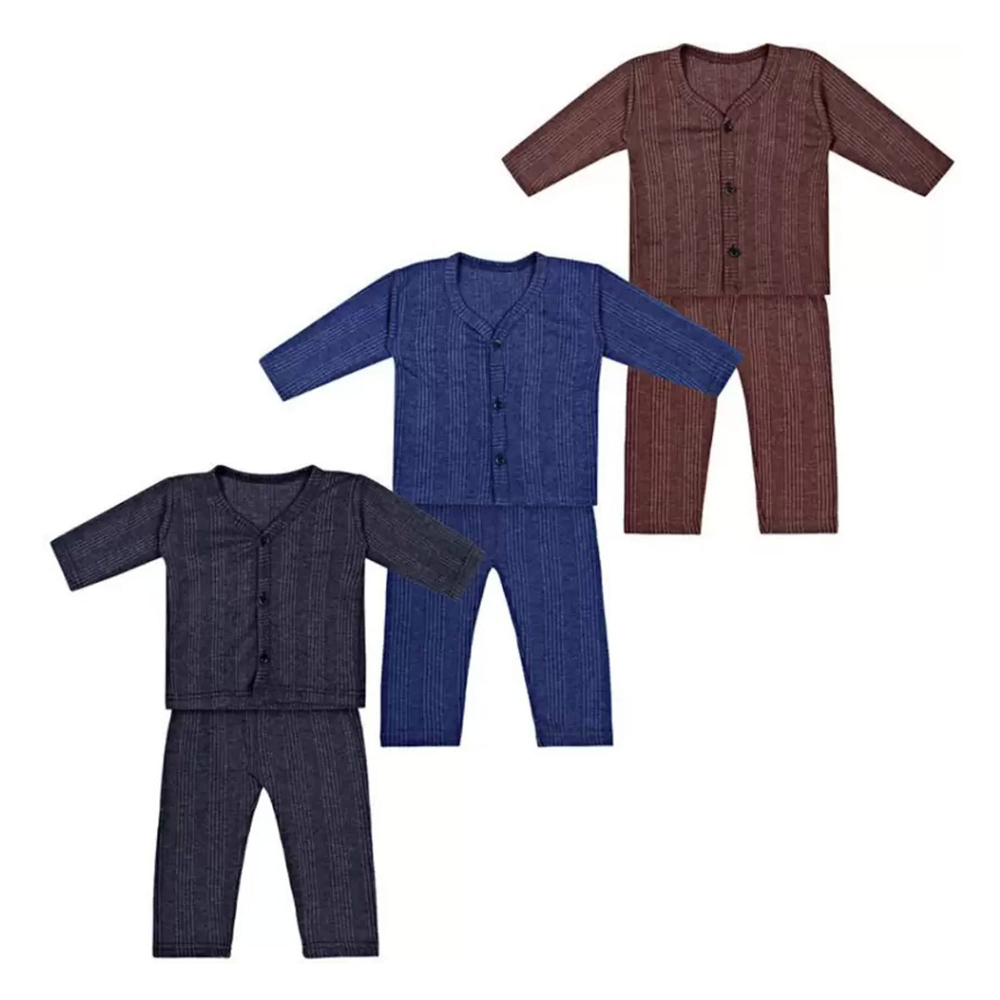     			Kids Front Open Baby Thermal Suit Top & Pajama Set for Baby Boys & Baby Girls, Pack of 3 (Multicolor)