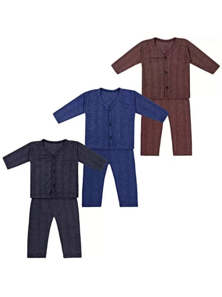 Kids Front Open Baby Thermal Suit Top & Pajama Set for Baby Boys & Baby Girls, Pack of 3 (Multicolor) Kids Front Open Baby Thermal Suit Top & Pajama Set for Baby Boys & Baby Girls, Pack of 3 (Multicolor)