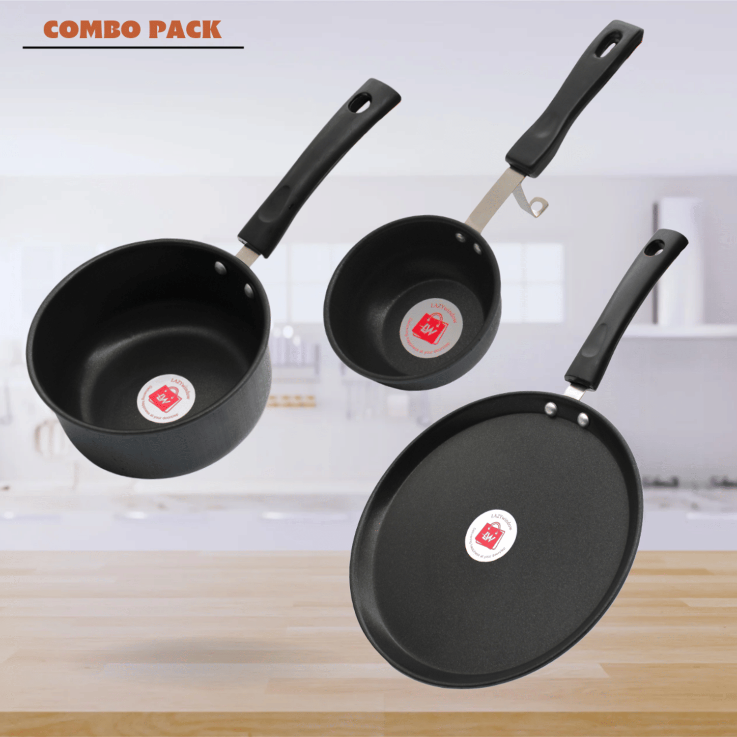 LAZYWINDOW Grey Hard Anodised Non-Stick Cookware Sets ( Set of 3 ) LAZYWINDOW Grey Hard Anodised Non-Stick Cookware Sets ( Set of 3 )