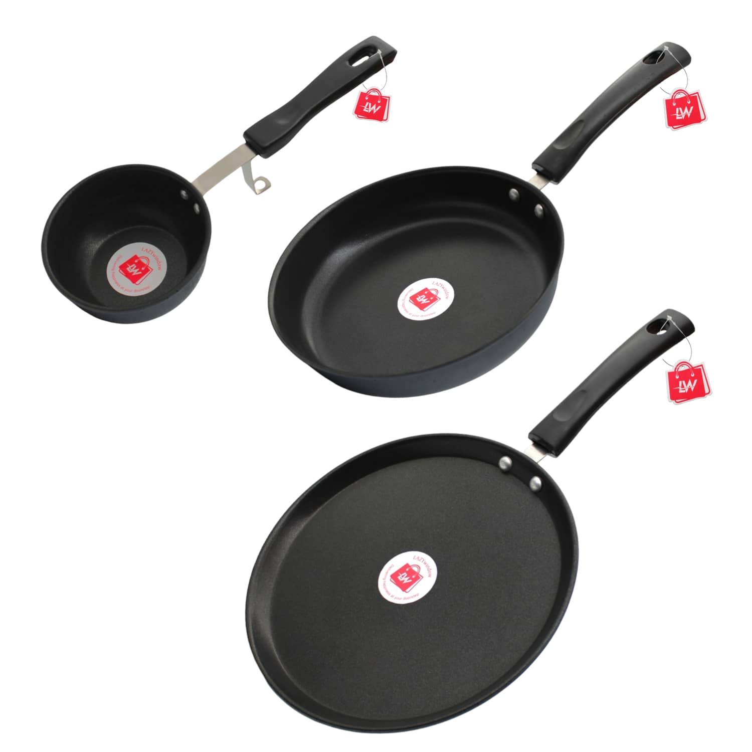 LAZYWINDOW Grey Hard Anodised Non-Stick Cookware Sets ( Set of 3 ) - Cookware | Buy online on ZillyBuy