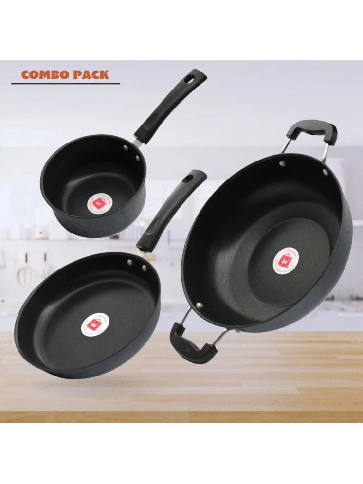 LAZYWINDOW Grey Hard Anodised Non-Stick Cookware Sets ( Set of 3 ) LAZYWINDOW Grey Hard Anodised Non-Stick Cookware Sets ( Set of 3 )