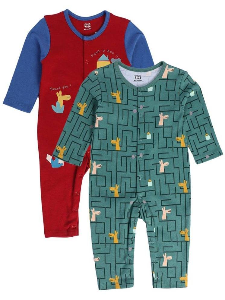 MINI KLUB Multi Color Cotton Rompers For Baby Boy ( Pack of 2 ) MINI KLUB Multi Color Cotton Rompers For Baby Boy ( Pack of 2 )