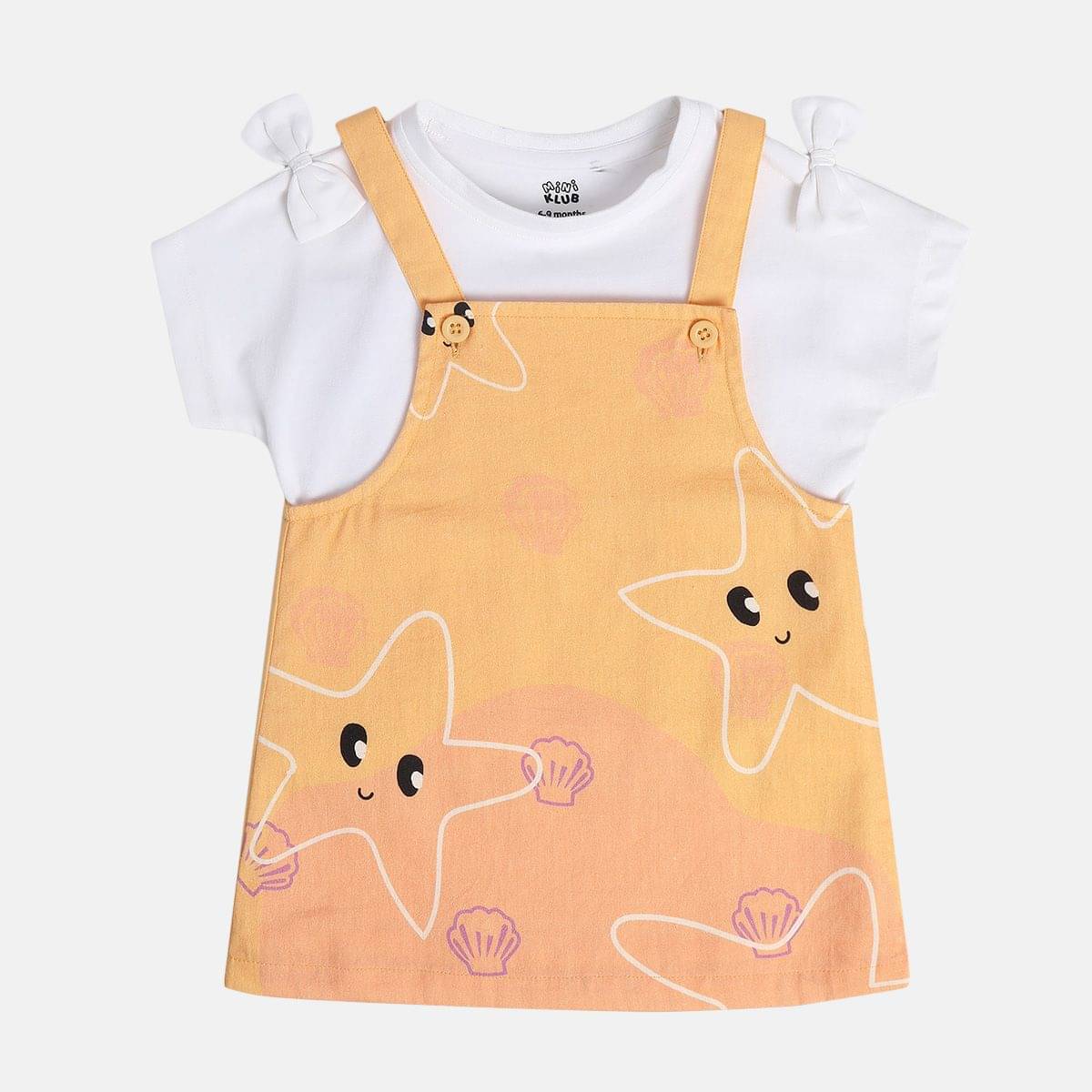     			MINI KLUB Pack of 1 Baby Girls Cotton Dungaree Sets ( Orange )