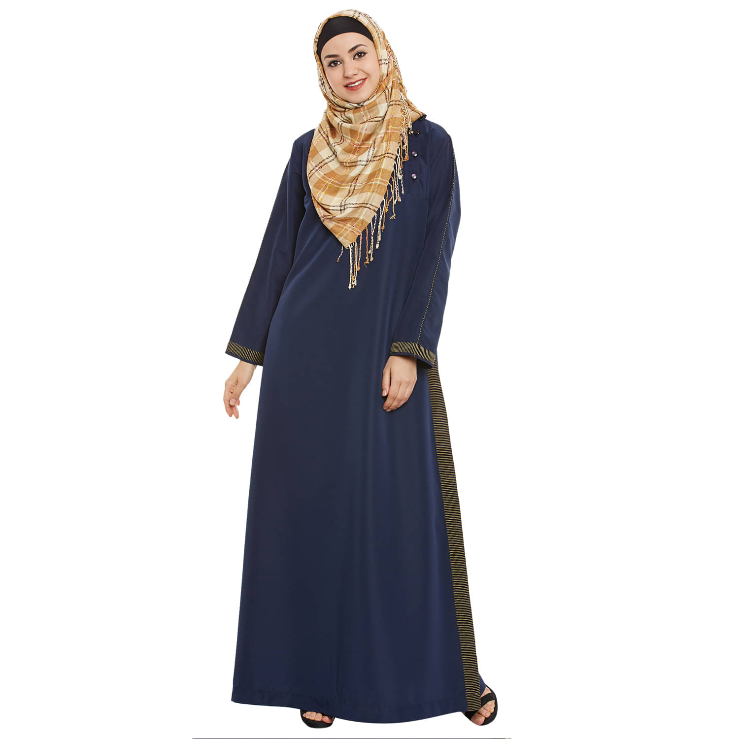 Momin Libas Blue Polyester Stitched Burqas without Hijab - Single Momin Libas Blue Polyester Stitched Burqas without Hijab - Single