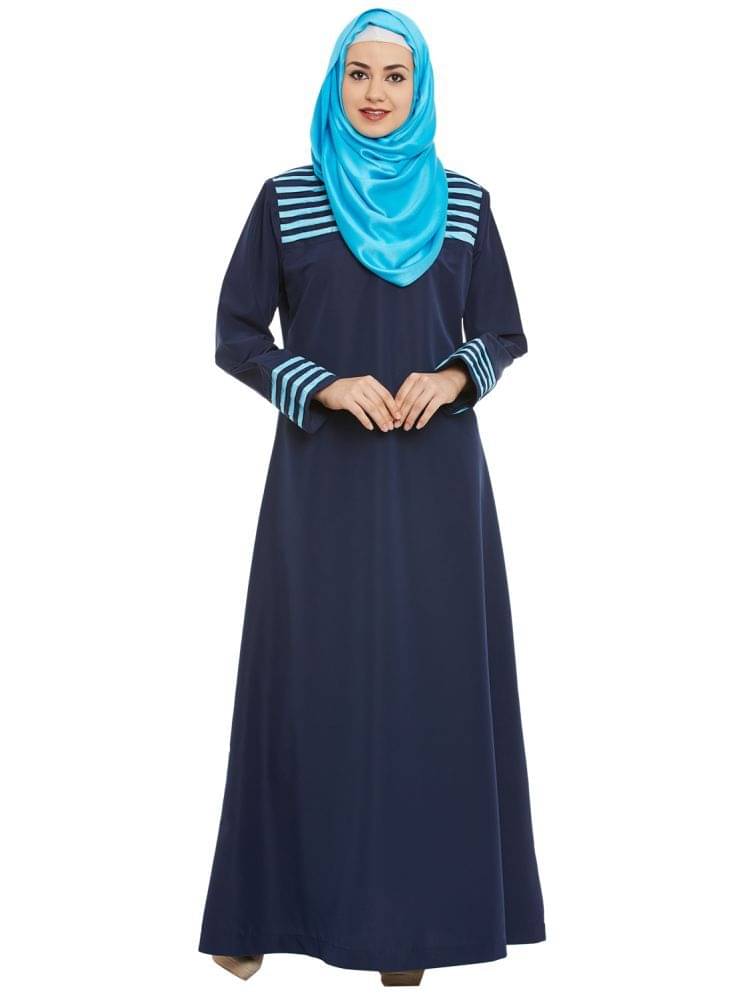 Momin Libas Blue Polyester Stitched Burqas without Hijab - Single     			Momin Libas Blue Polyester Stitched Burqas without Hijab - Single