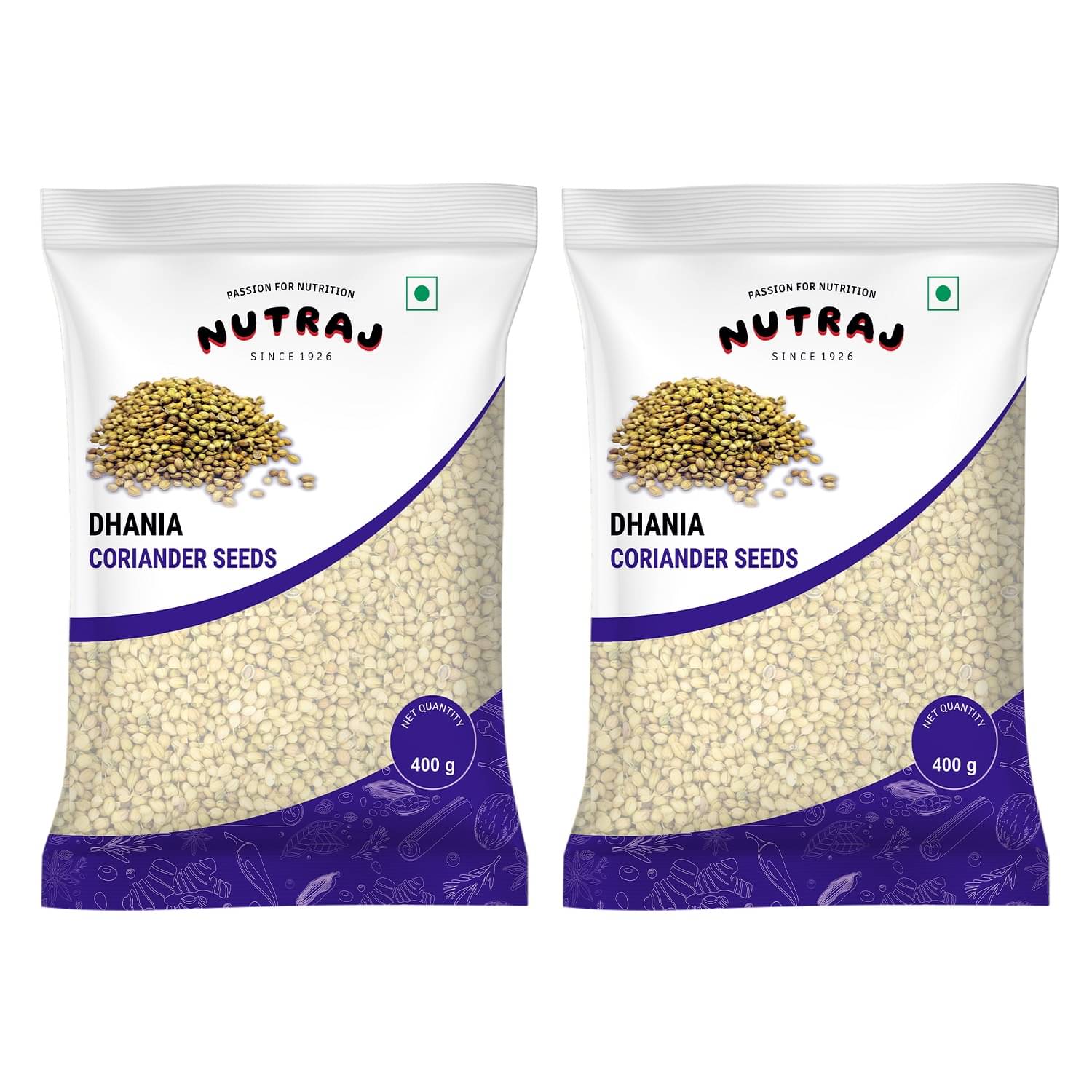 Nutraj Whole Coriander Seeds (Dhania) 800G (400G X 2) Sabut Dhania Nutraj Whole Coriander Seeds (Dhania) 800G (400G X 2) Sabut Dhania