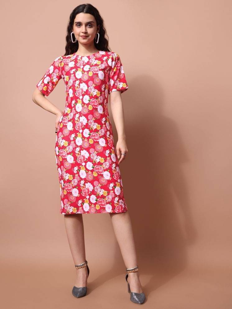     			PURVAJA Women Polyester Printed Bodycon Dress ( Red )
