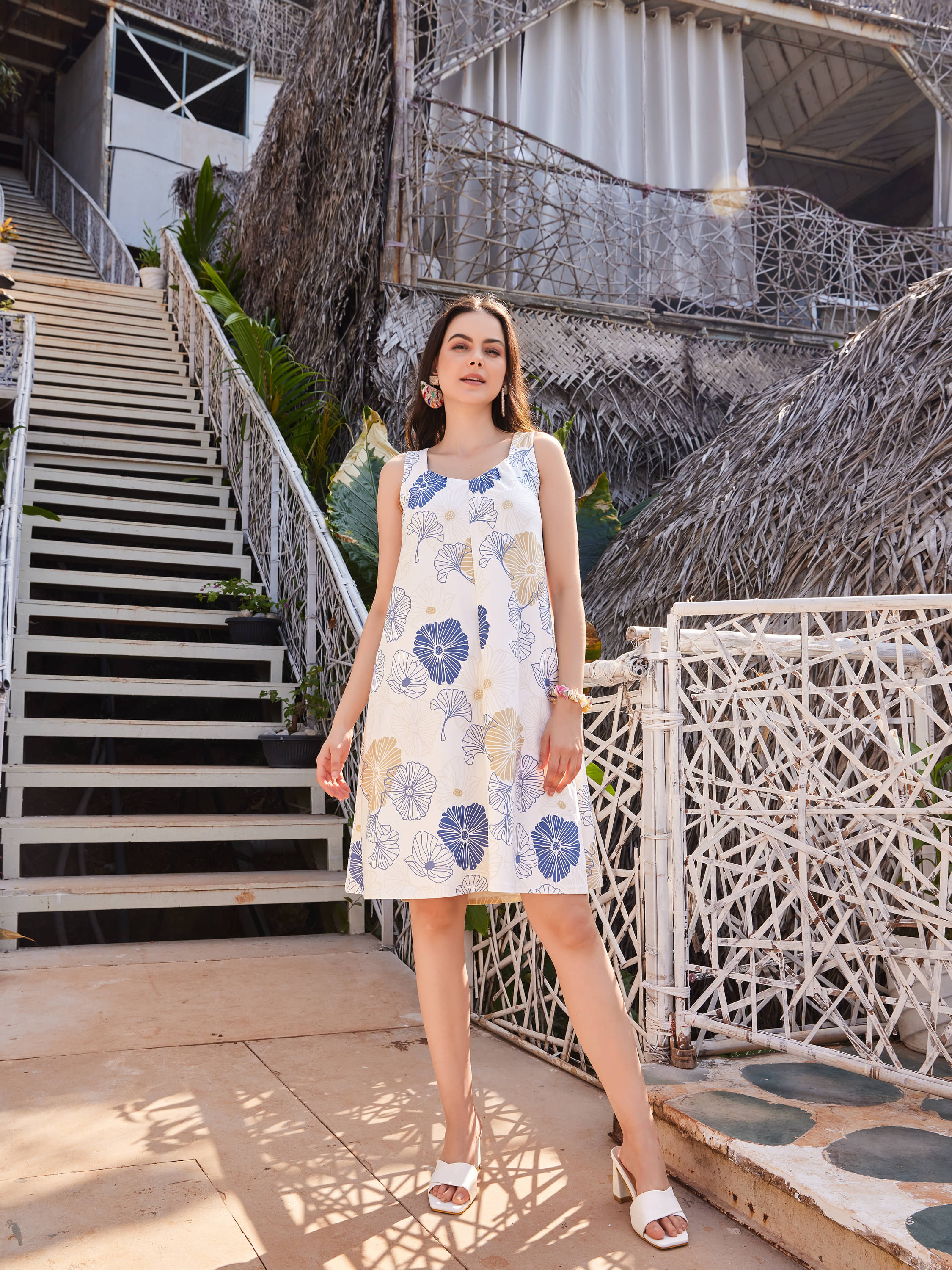     			PURVAJA Women Polyester Printed A-line Dress ( Off White )