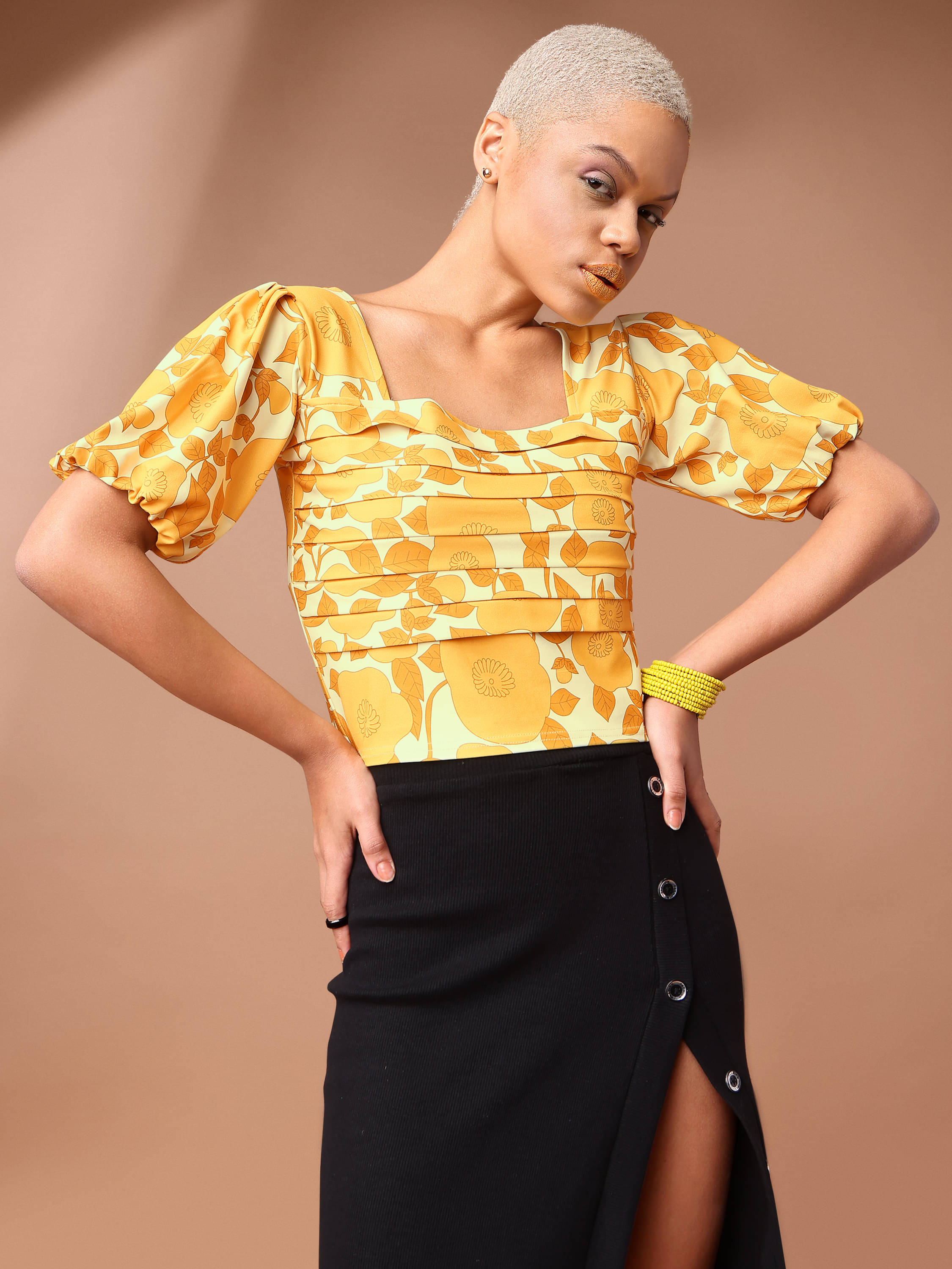     			PURVAJA Women's Polyester Regular Top ( Yellow )