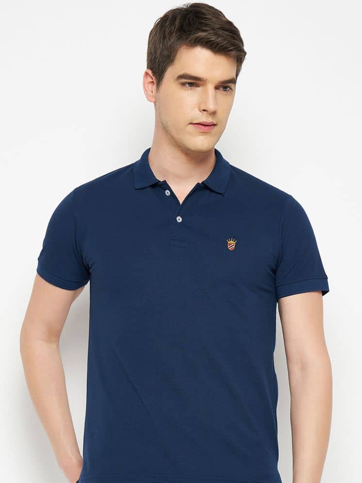 RELANE Pack of 1 Cotton Blend Regular Fit Solid Half Sleeves Men's Polo T Shirt ( Navy )