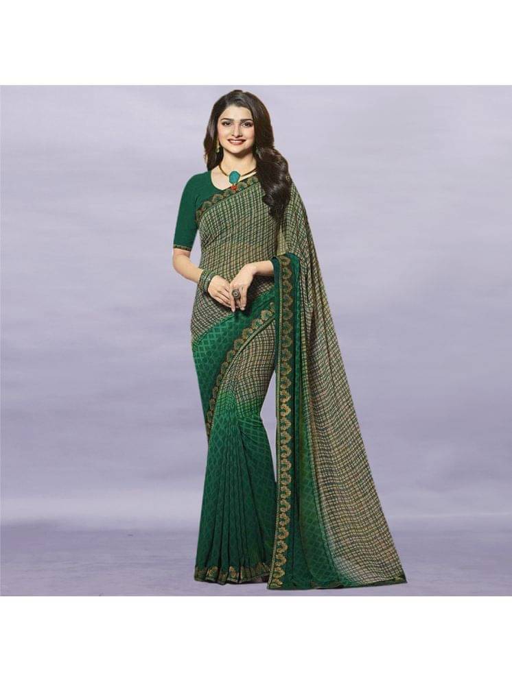 BLEESBURY Chiffon Checks Saree With Unstitched Blouse Piece ( Green ) BLEESBURY Chiffon Checks Saree With Unstitched Blouse Piece ( Green )