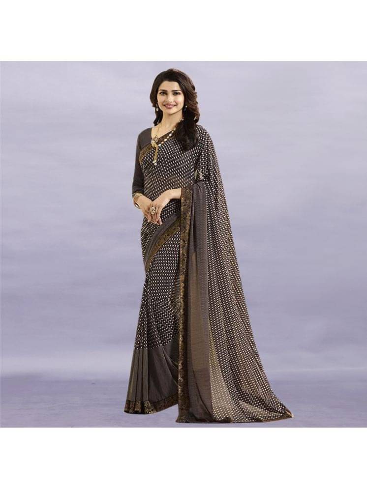     			BLEESBURY Chiffon Printed Saree With Unstitched Blouse Piece ( Brown )