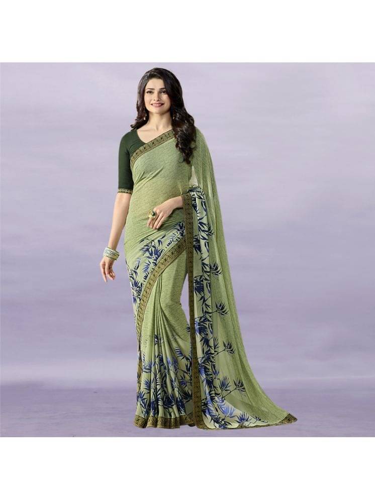 BLEESBURY Chiffon Printed Saree With Unstitched Blouse Piece ( Green ) BLEESBURY Chiffon Printed Saree With Unstitched Blouse Piece ( Green )