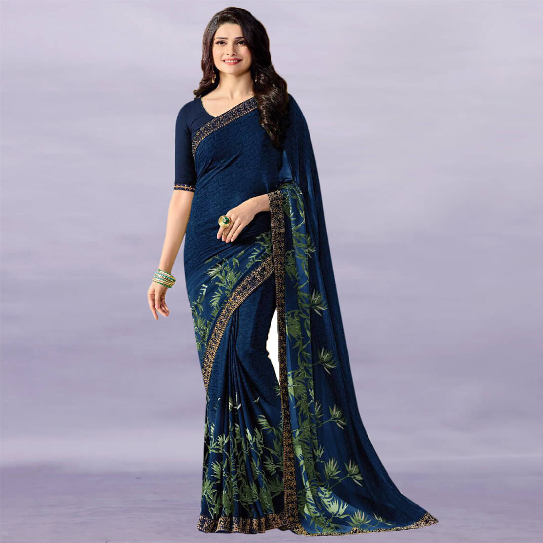BLEESBURY Chiffon Printed Saree With Unstitched Blouse Piece ( Blue ) BLEESBURY Chiffon Printed Saree With Unstitched Blouse Piece ( Blue )