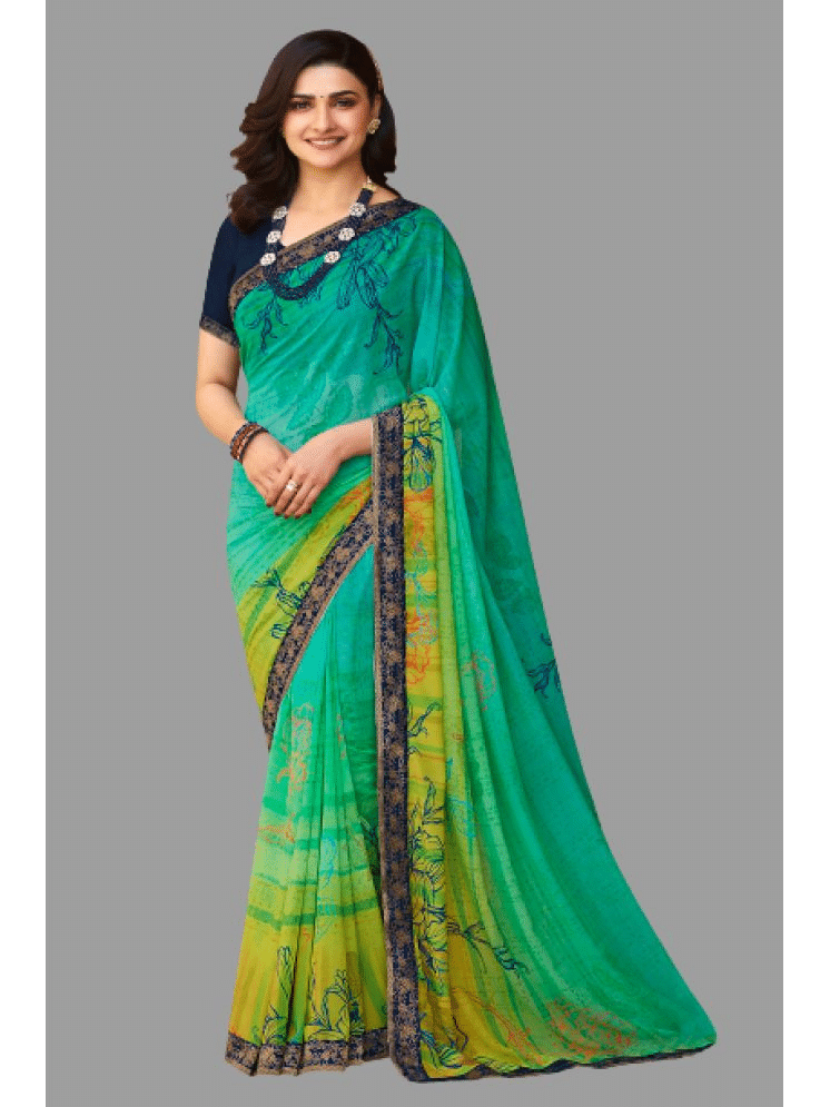     			BLEESBURY Chiffon Printed Saree With Unstitched Blouse Piece ( Sea Green )