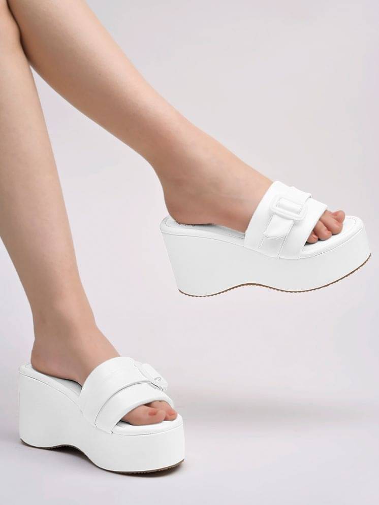 Shoetopia White Women's Slip On Heels Shoetopia White Women's Slip On Heels