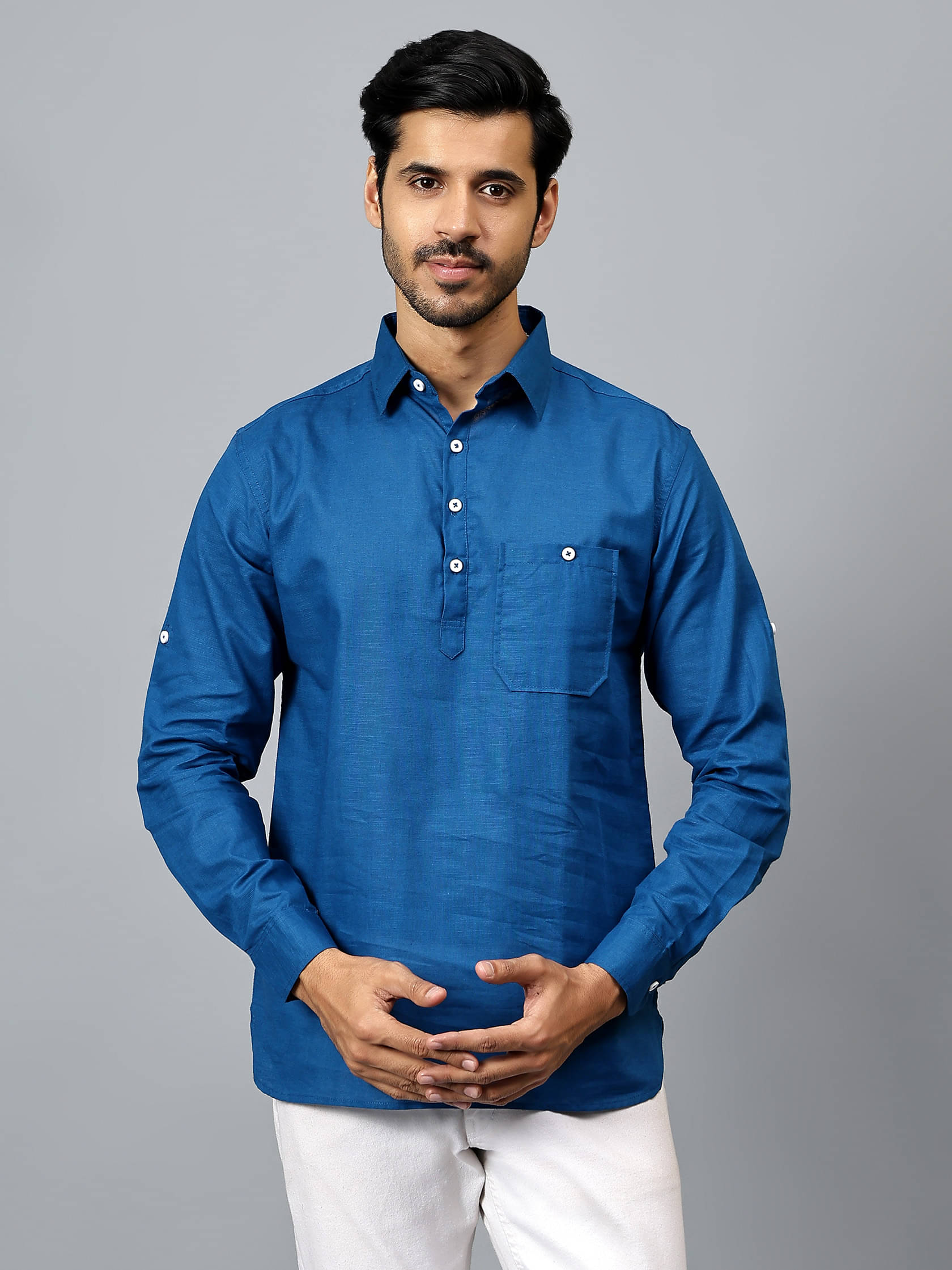 Yugnik Dark Indigo Cotton Men's Regular Kurta ( Pack of 1 )     			Yugnik Dark Indigo Cotton Men's Regular Kurta ( Pack of 1 )