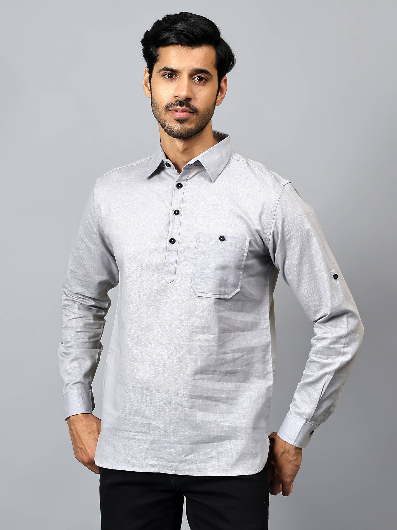 Yugnik Grey Cotton Men's Regular Kurta ( Pack of 1 ) Yugnik Grey Cotton Men's Regular Kurta ( Pack of 1 )