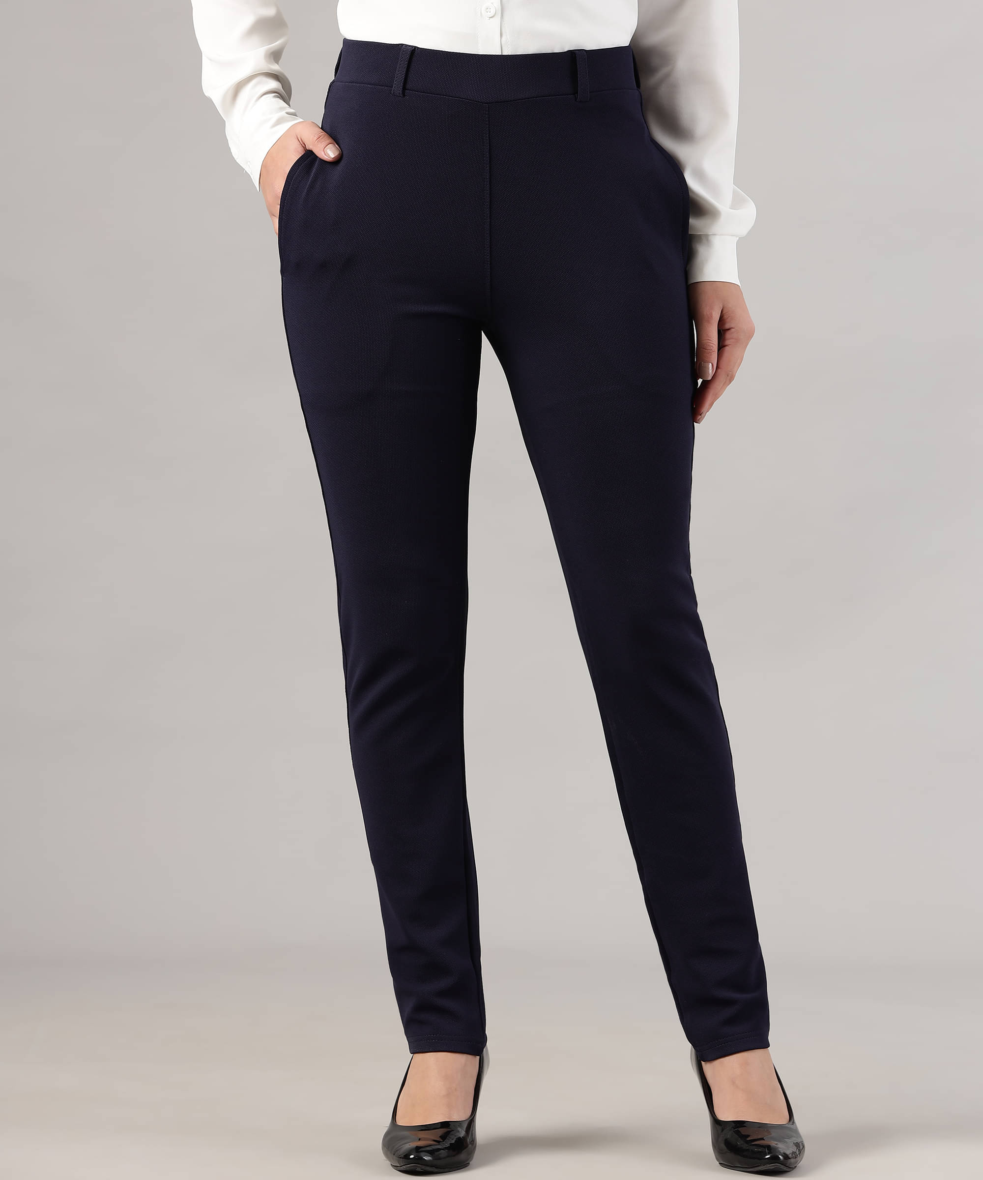    			FITHUB Navy Blue Polyester Slim Women's Formal Pants ( Pack of 1 )