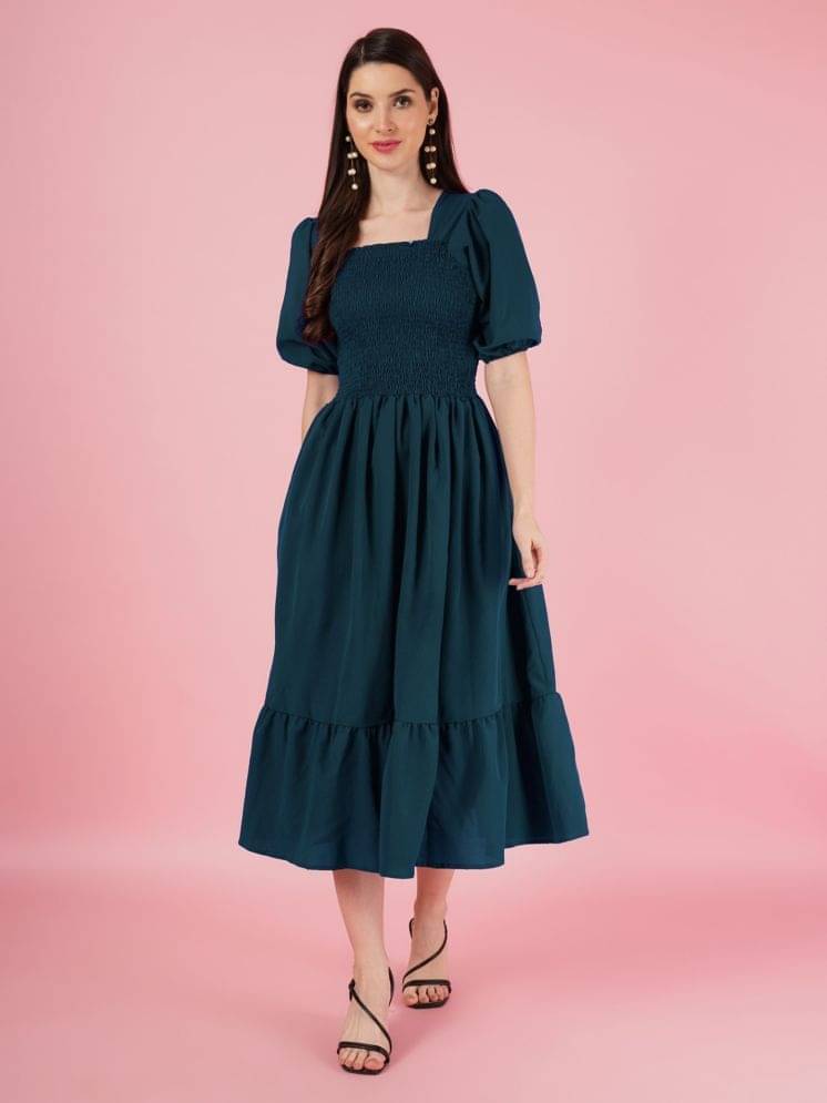     			JASH CREATION Women Polyester Solid Fit & Flare Dress ( Blue )