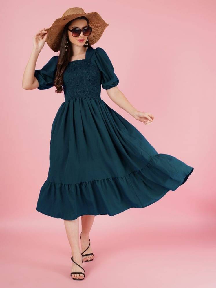     			JASH CREATION Women Polyester Solid Fit & Flare Dress ( Blue )