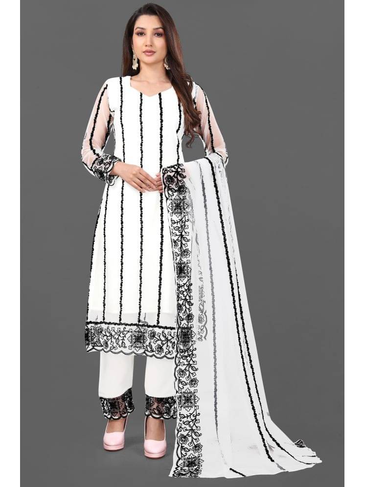 LEKHIT Net Striped Kurti With Pants Women's Stitched Salwar Suit - Off White ( Pack of 1 ) LEKHIT Net Striped Kurti With Pants Women's Stitched Salwar Suit - Off White ( Pack of 1 )