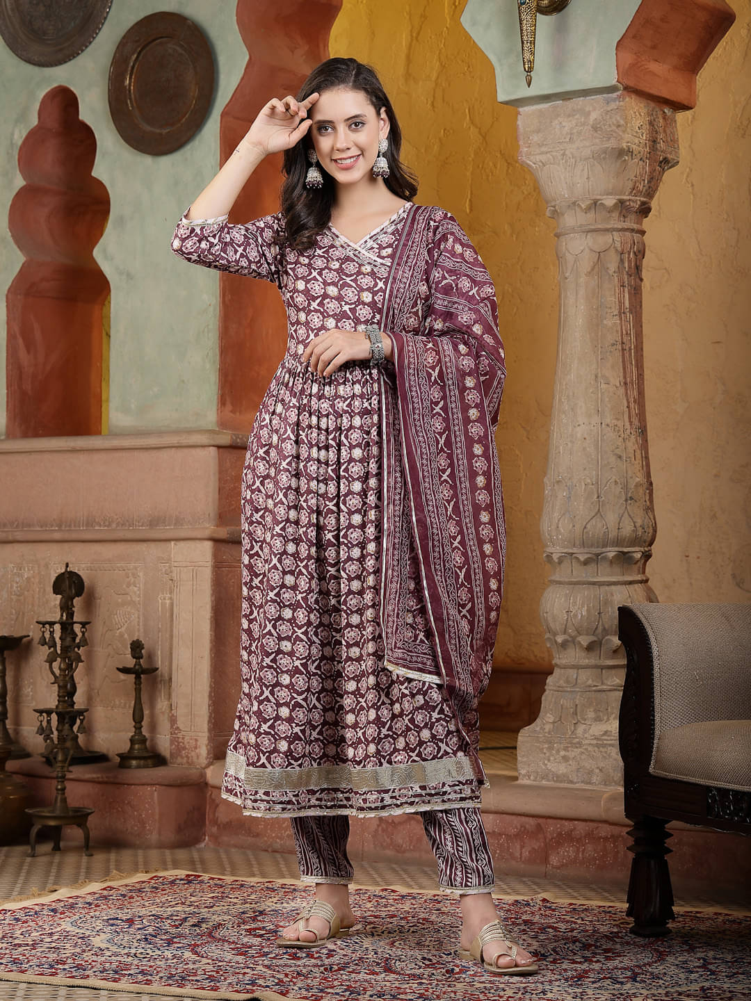 Stylum Cotton Blend Printed Kurti With Pants Women's Stitched Salwar Suit - Purple ( Pack of 1 ) Stylum Cotton Blend Printed Kurti With Pants Women's Stitched Salwar Suit - Purple ( Pack of 1 )
