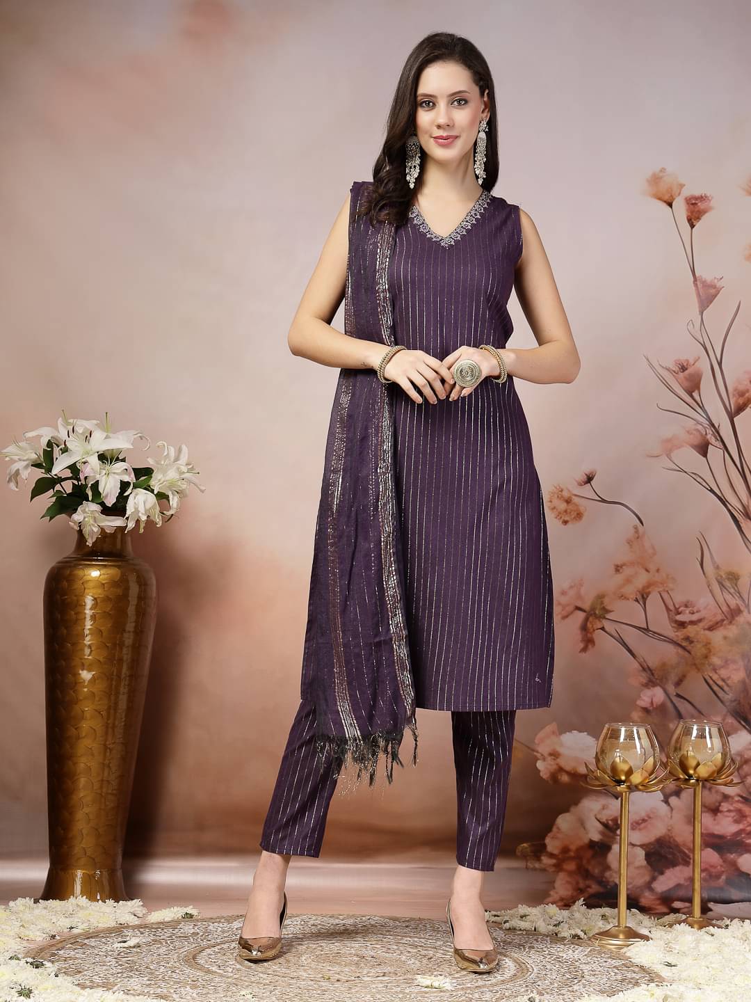 Stylum Cotton Blend Self Design Kurti With Pants Women's Stitched Salwar Suit - Violet ( Pack of 1 ) Stylum Cotton Blend Self Design Kurti With Pants Women's Stitched Salwar Suit - Violet ( Pack of 1 )